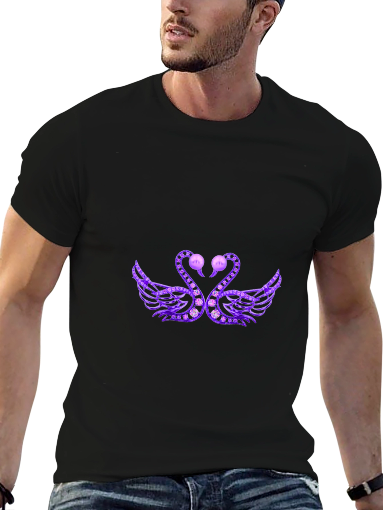 Elegant Swan Graphic Tee - Black