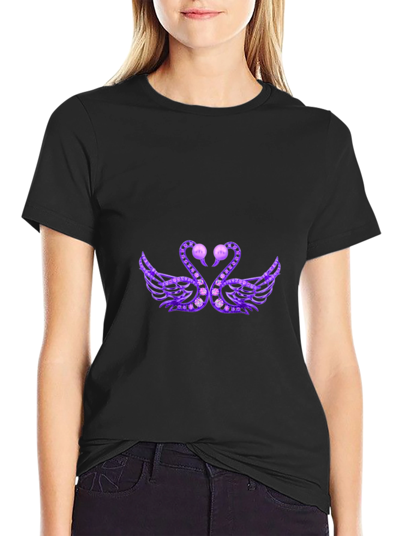 Elegant Swan Graphic Tee - Black