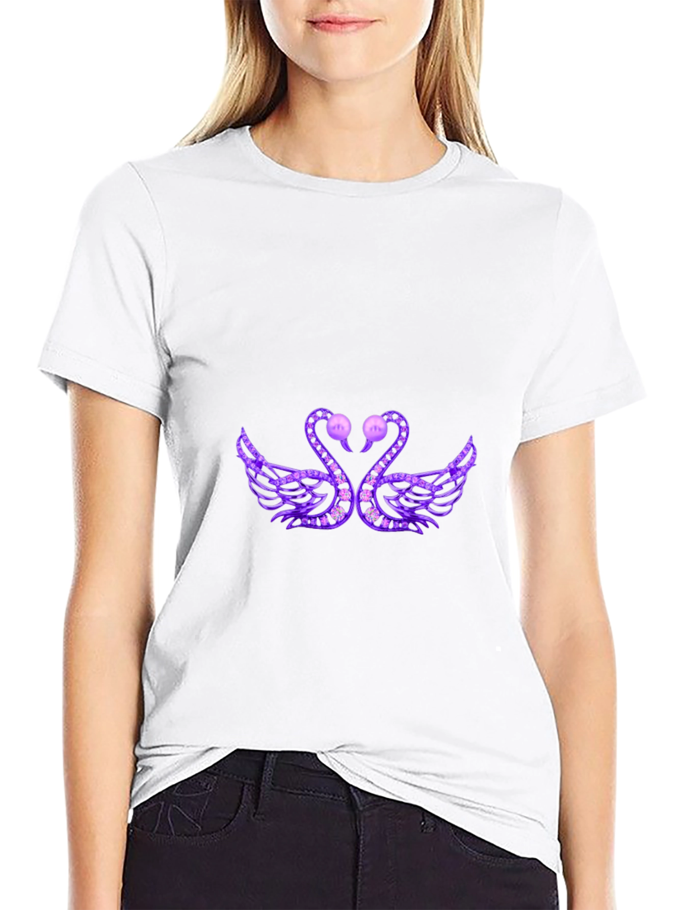 Elegant Swan Graphic Tee - Black