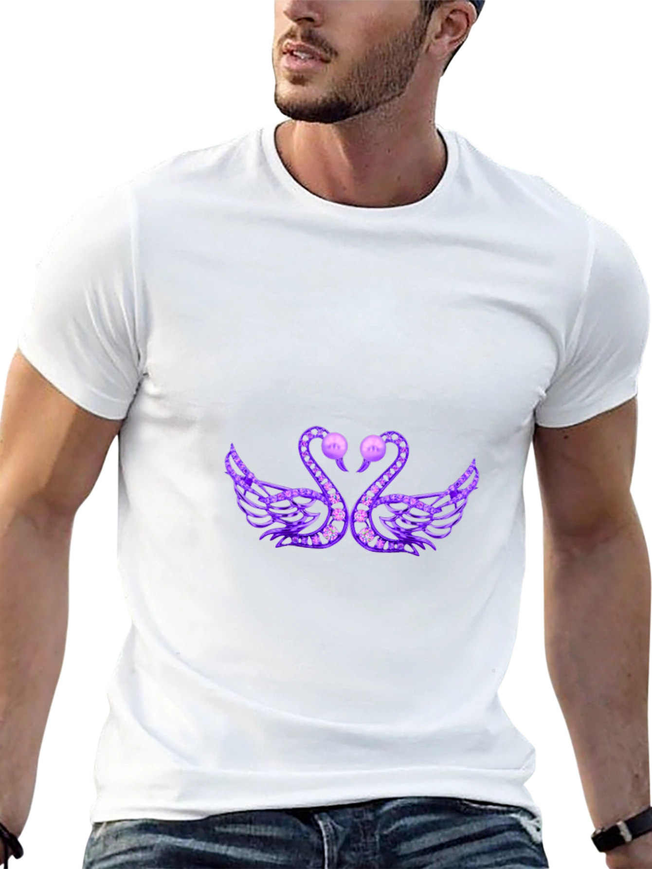 Elegant Swan Graphic Tee - Black