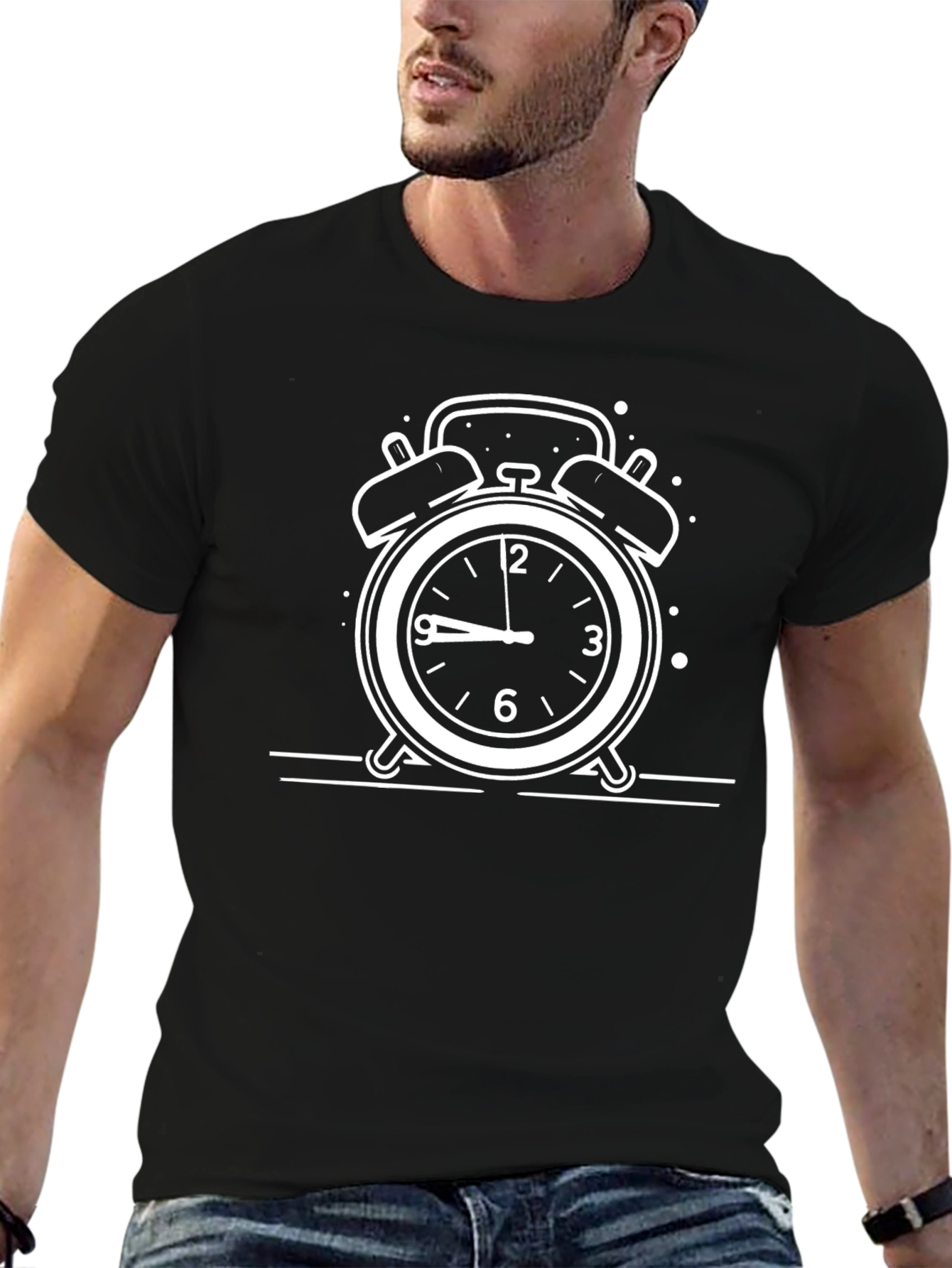 Alarm Clock Graphic Tee - Black Cotton Blend