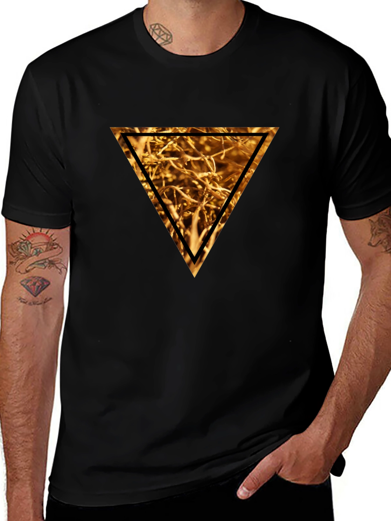 Golden Triangle Graphic Tee - Stylish Mens Black T-Shirt