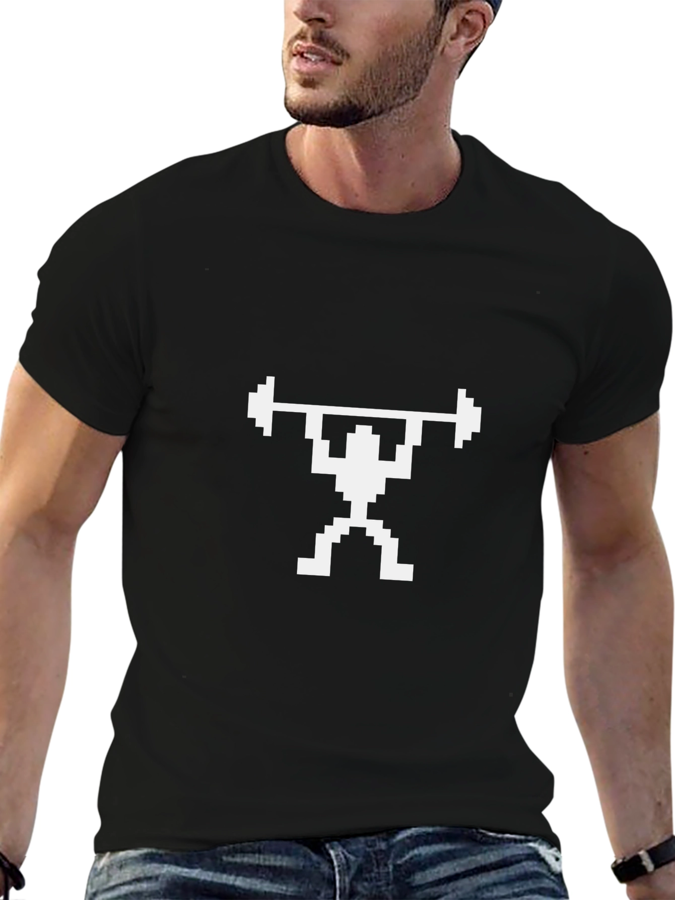 Pixel Lifter Black T-Shirt - Weightlifting Retro Style