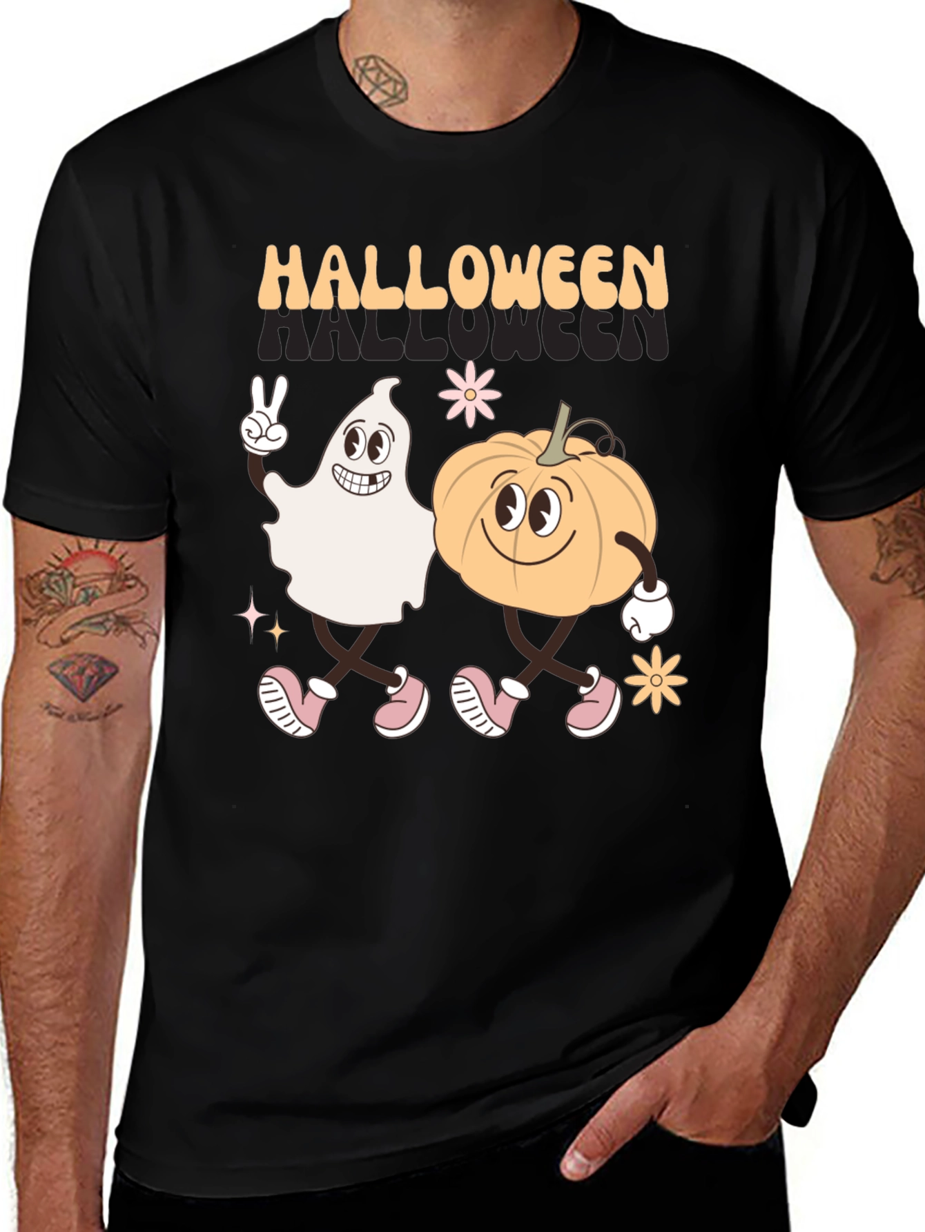 Halloween Ghost and Pumpkin Graphic Tee