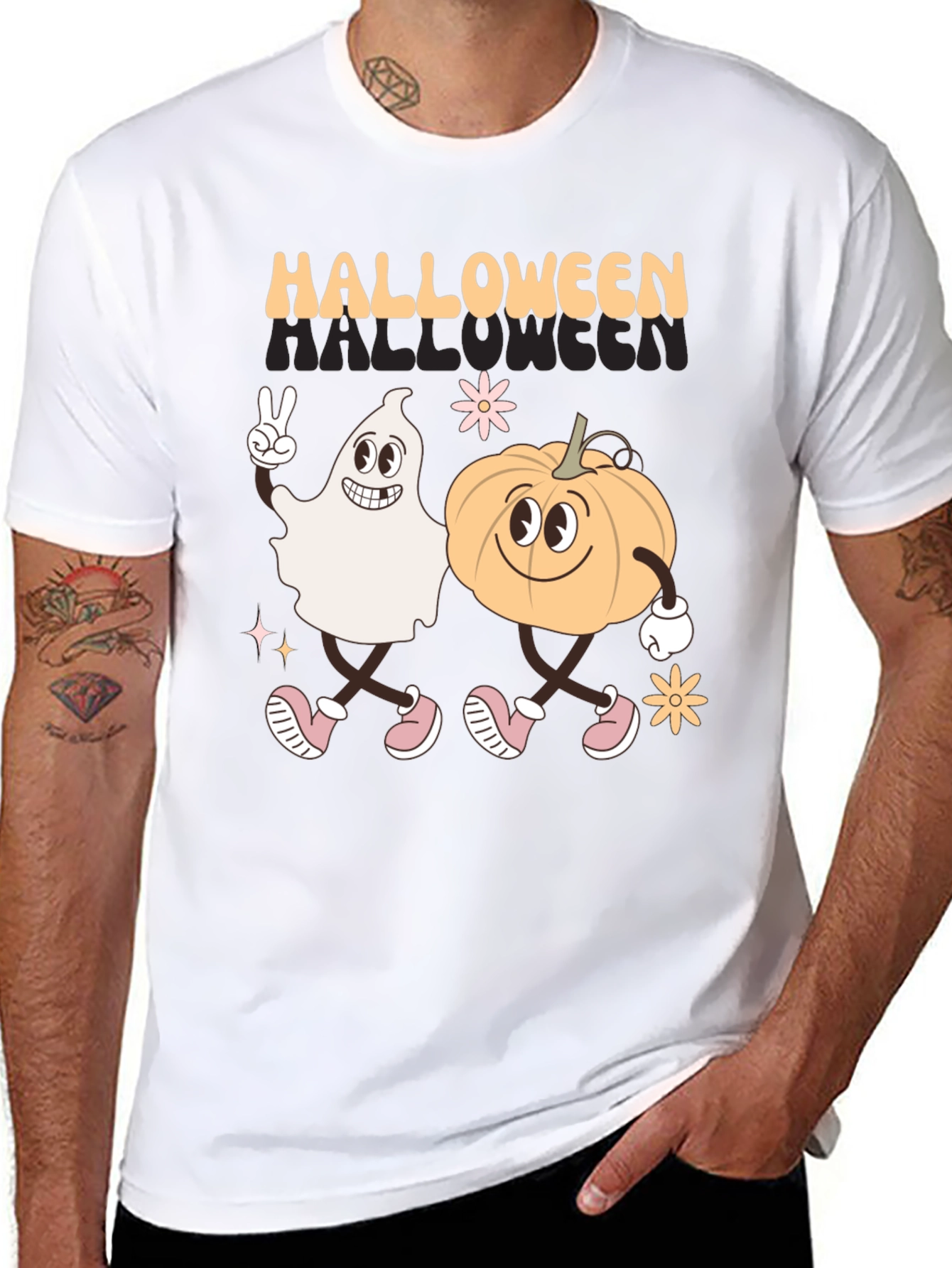 Halloween Ghost and Pumpkin Graphic Tee