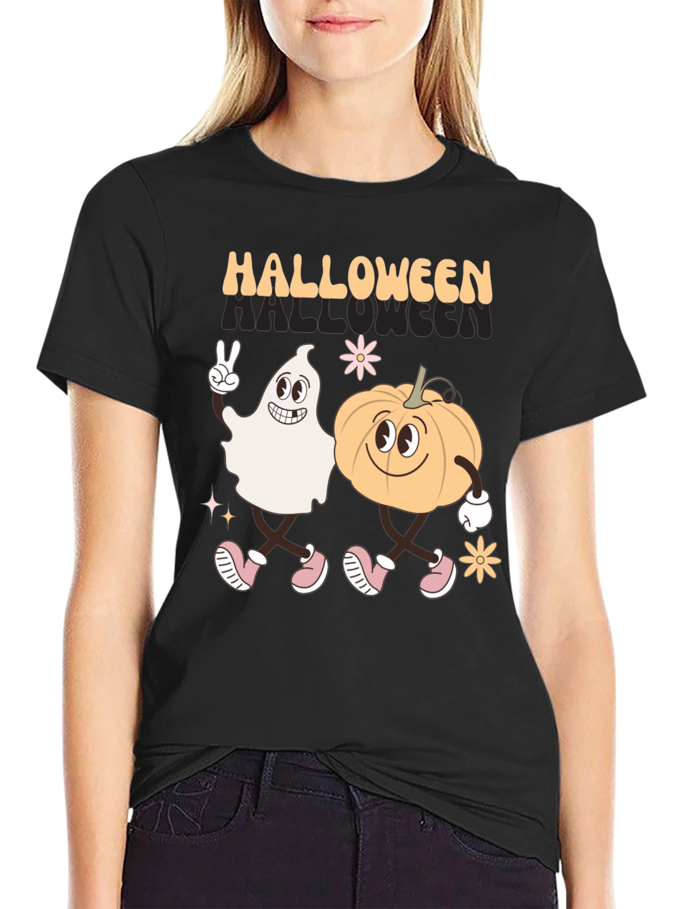 Halloween Ghost and Pumpkin Graphic Tee