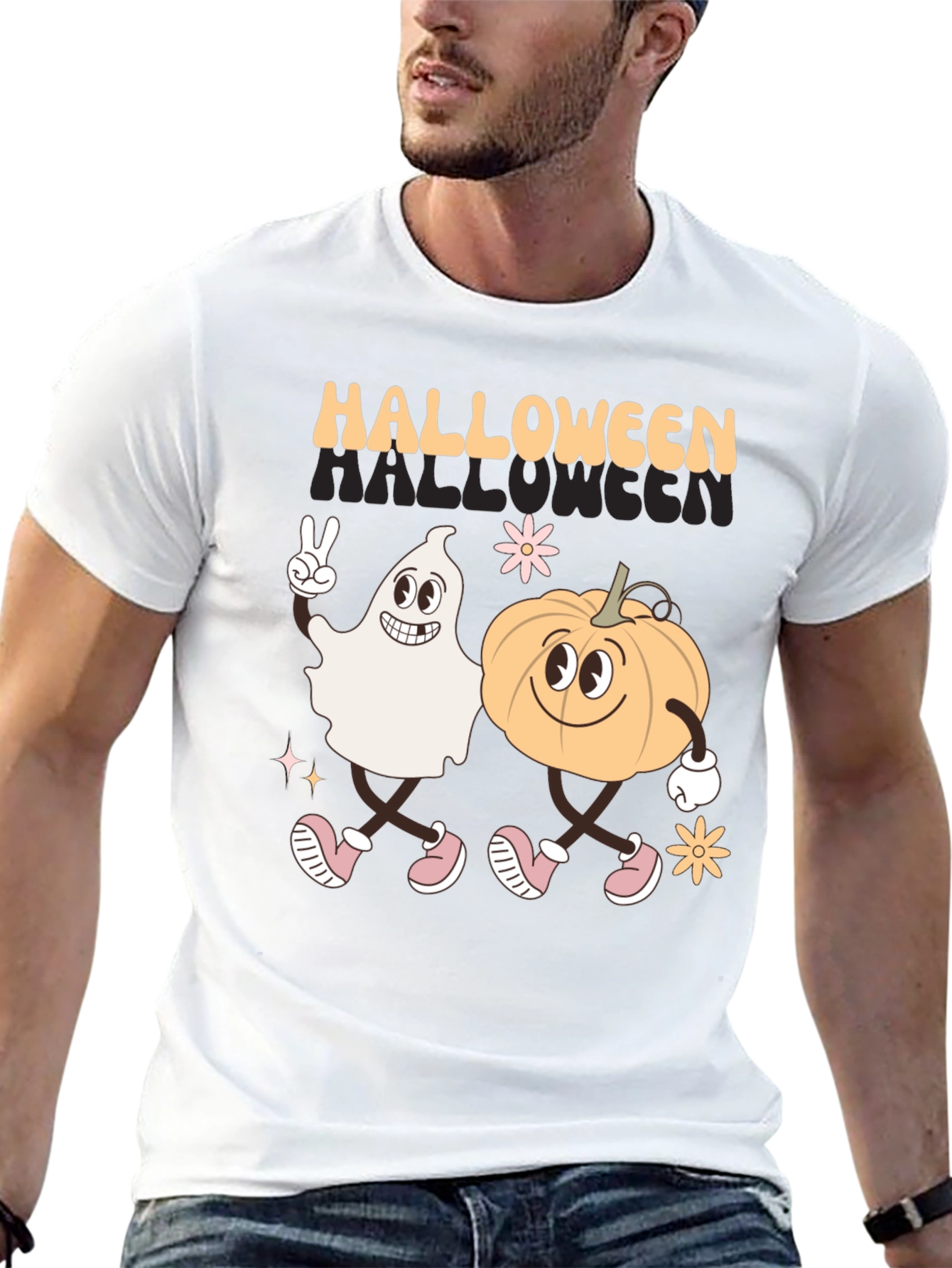 Halloween Ghost and Pumpkin Graphic Tee