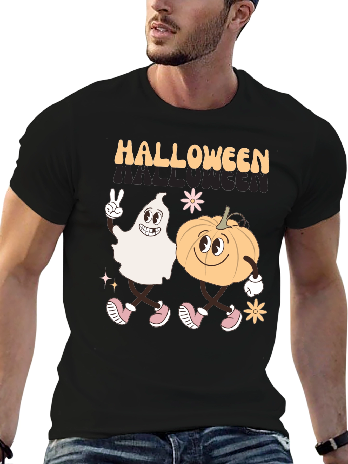 Halloween Ghost and Pumpkin Graphic Tee