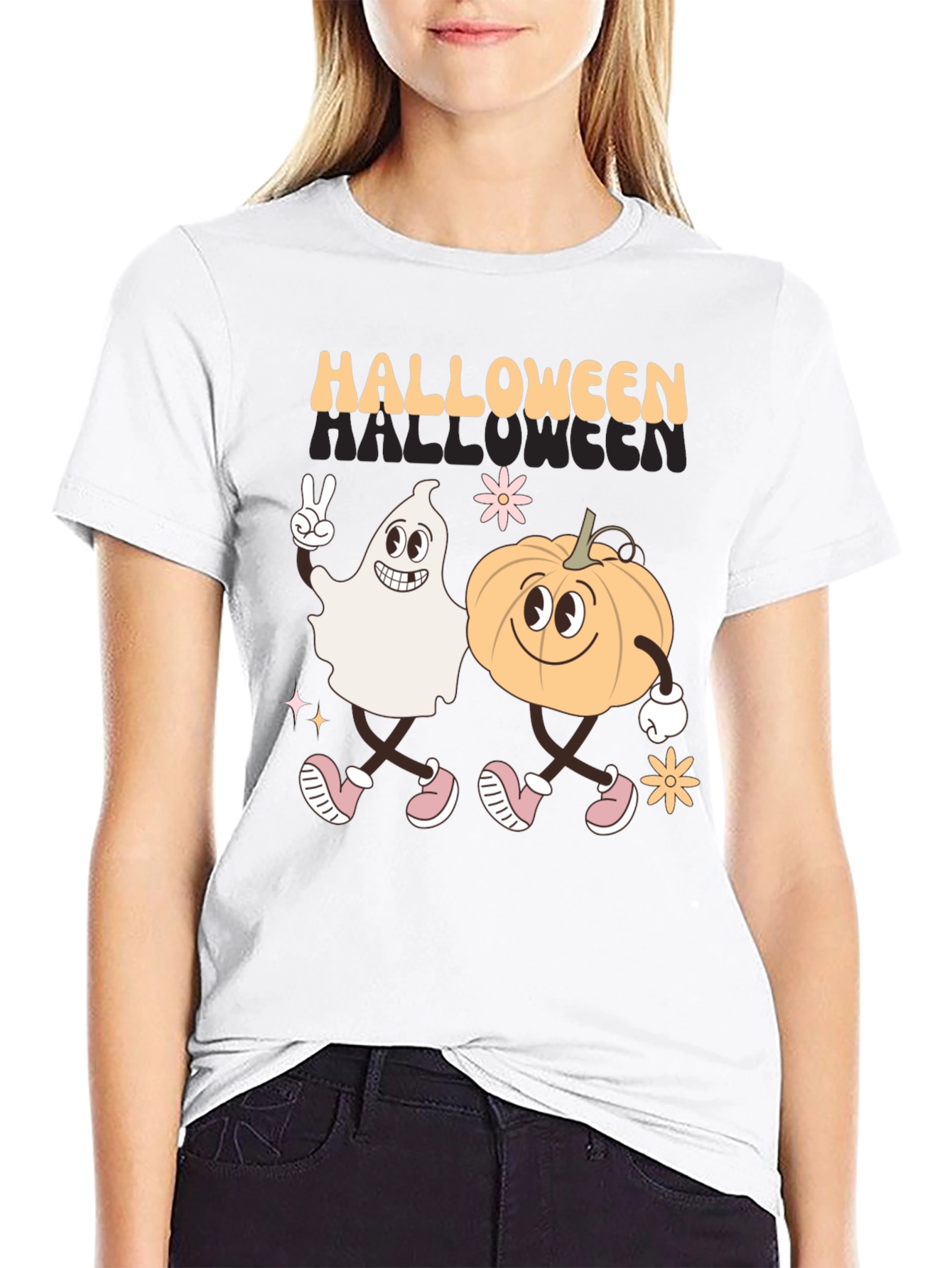 Halloween Ghost and Pumpkin Graphic Tee
