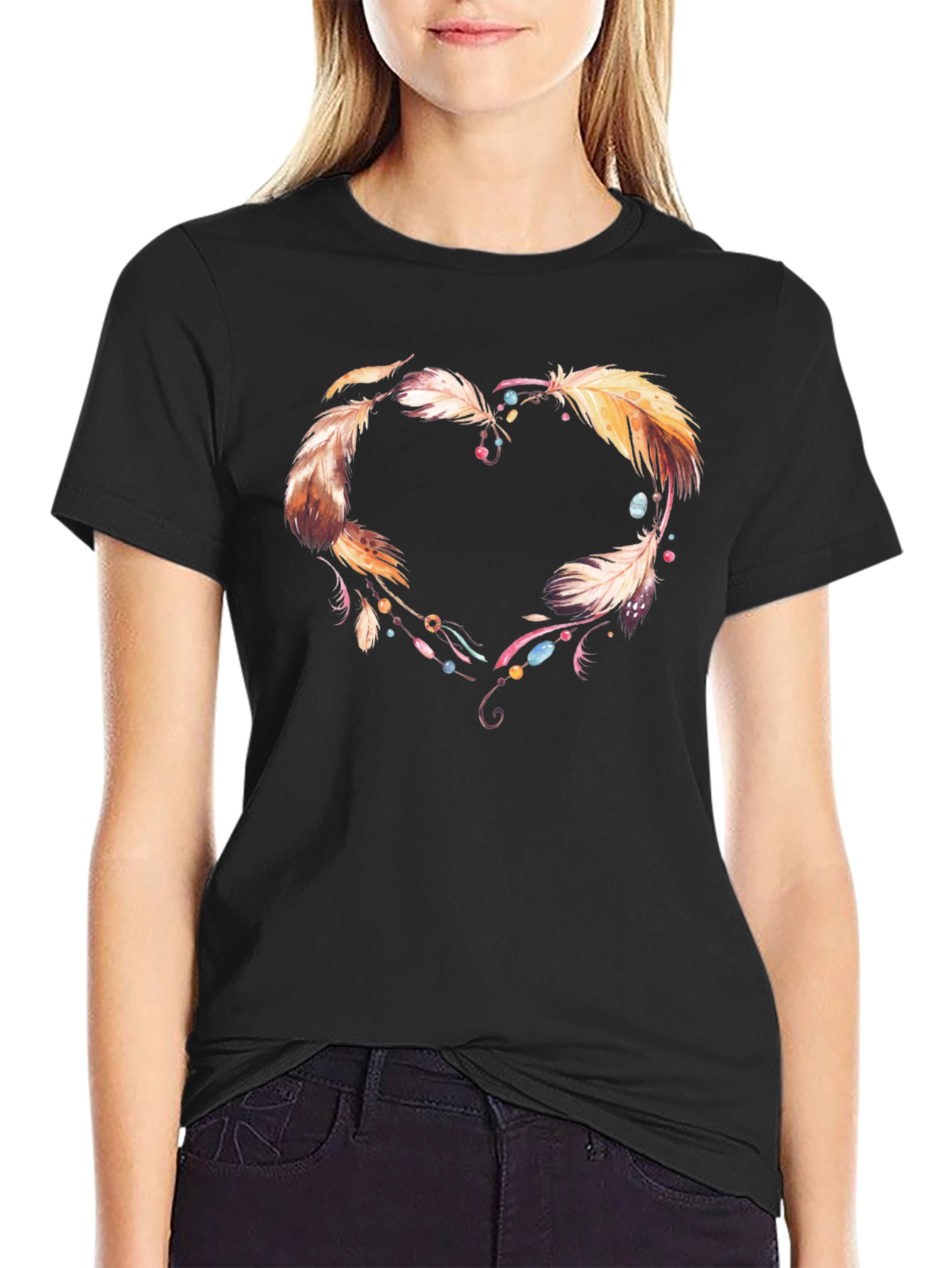 Feather Heart Graphic Tee - Unique Design Shirt