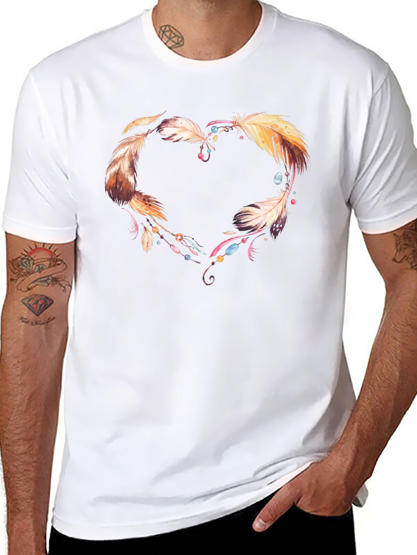 Feather Heart Graphic Tee - Unique Design Shirt