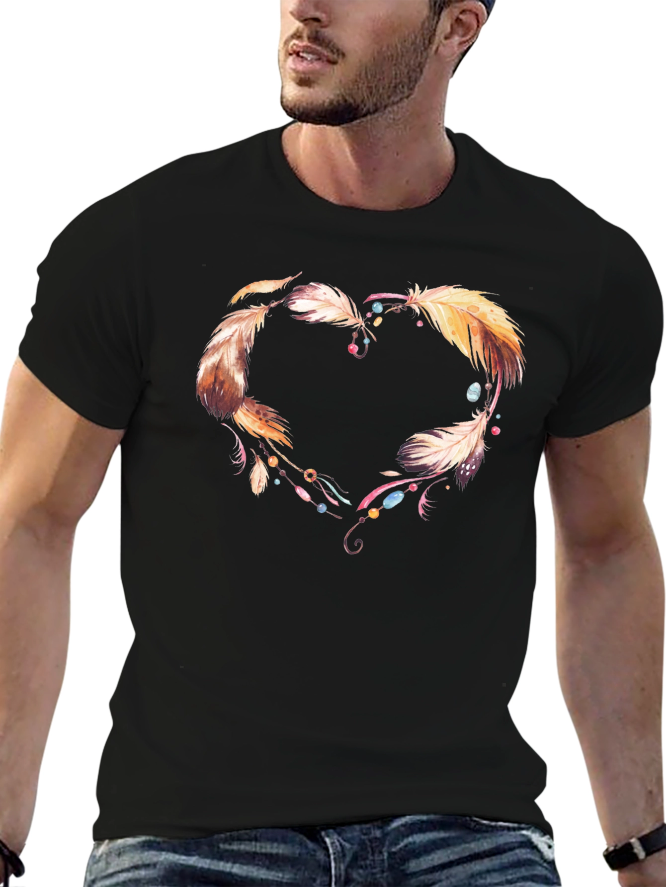 Feather Heart Graphic Tee - Unique Design Shirt