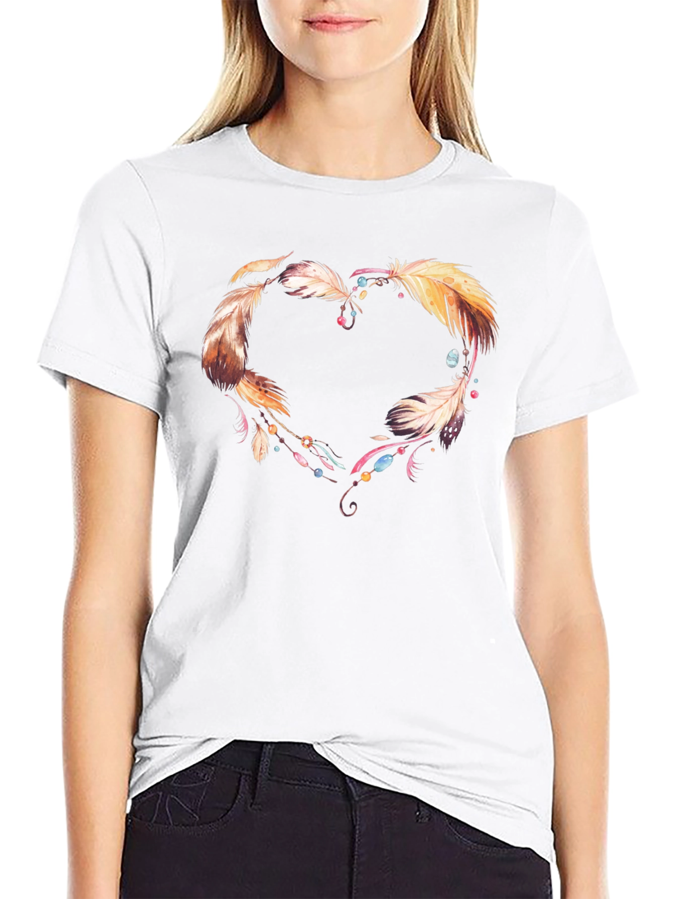 Feather Heart Graphic Tee - Unique Design Shirt