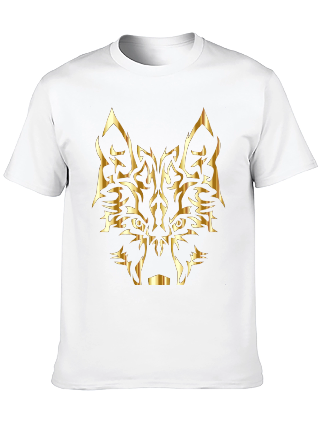 Black T-Shirt with Golden Wolf Design