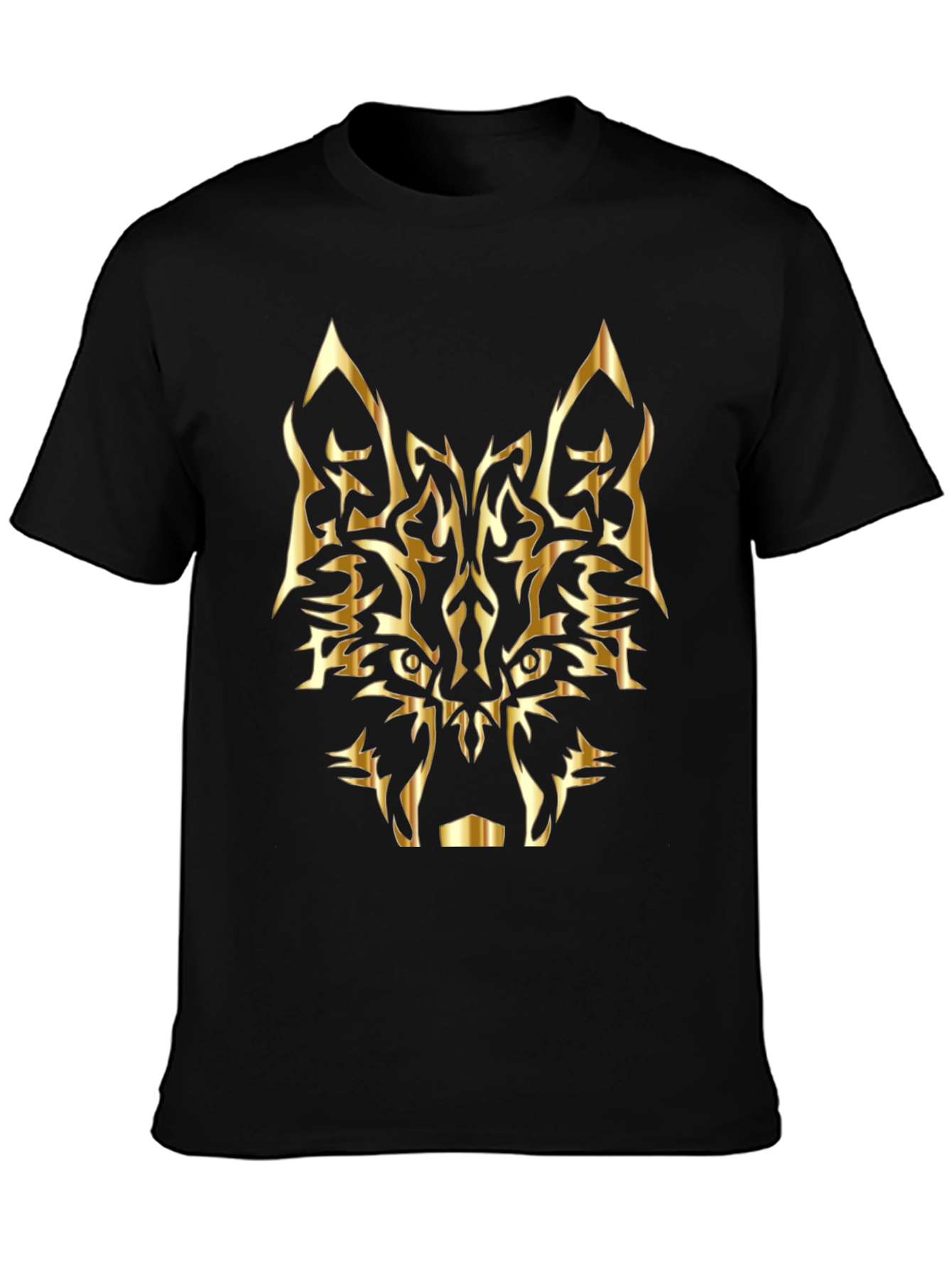Black T-Shirt with Golden Wolf Design