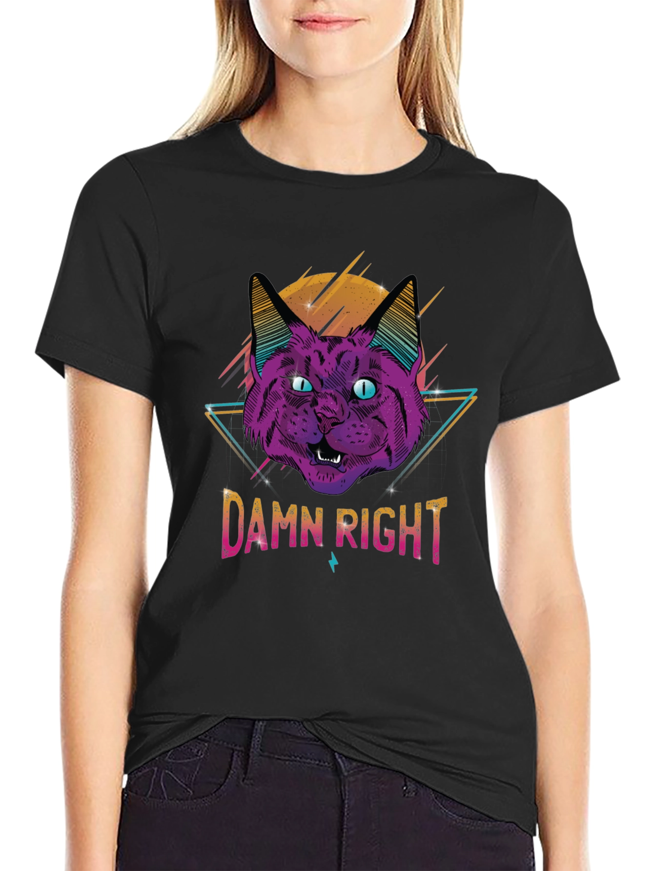 Damn Right Cat Graphic T-Shirt - Cool Retro Design