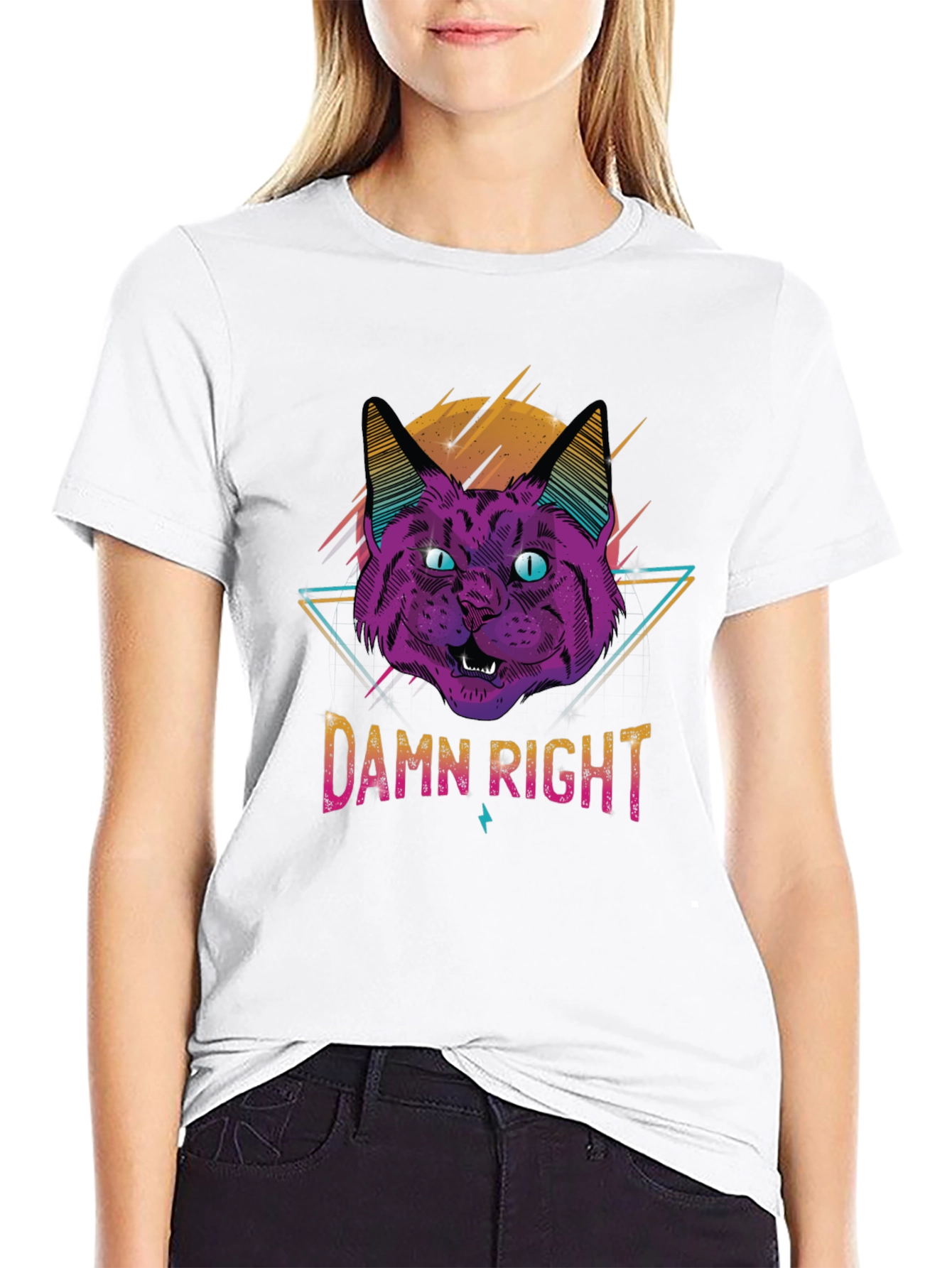 Damn Right Cat Graphic T-Shirt - Cool Retro Design
