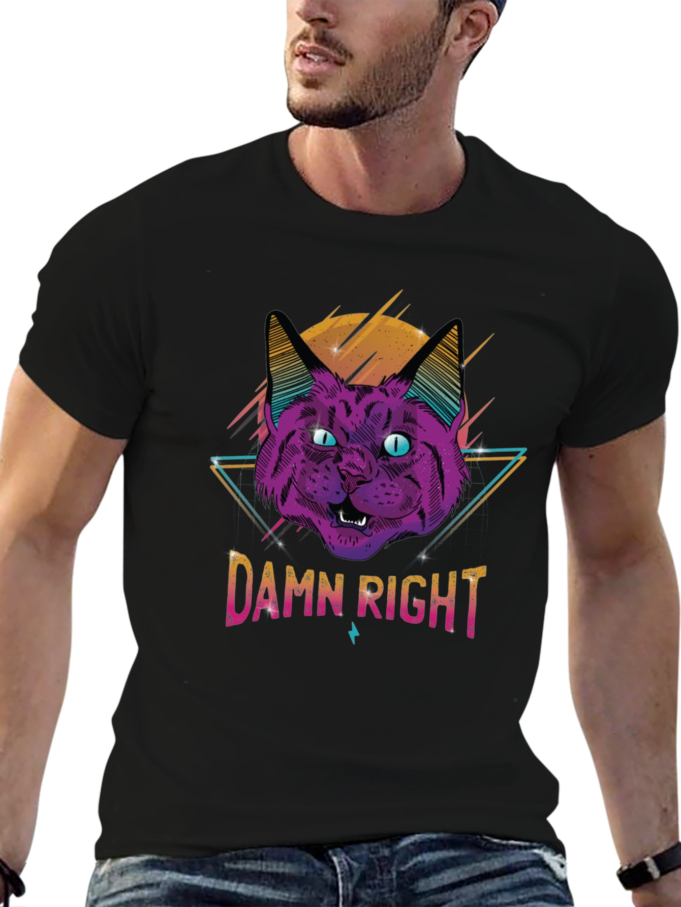 Damn Right Cat Graphic T-Shirt - Cool Retro Design