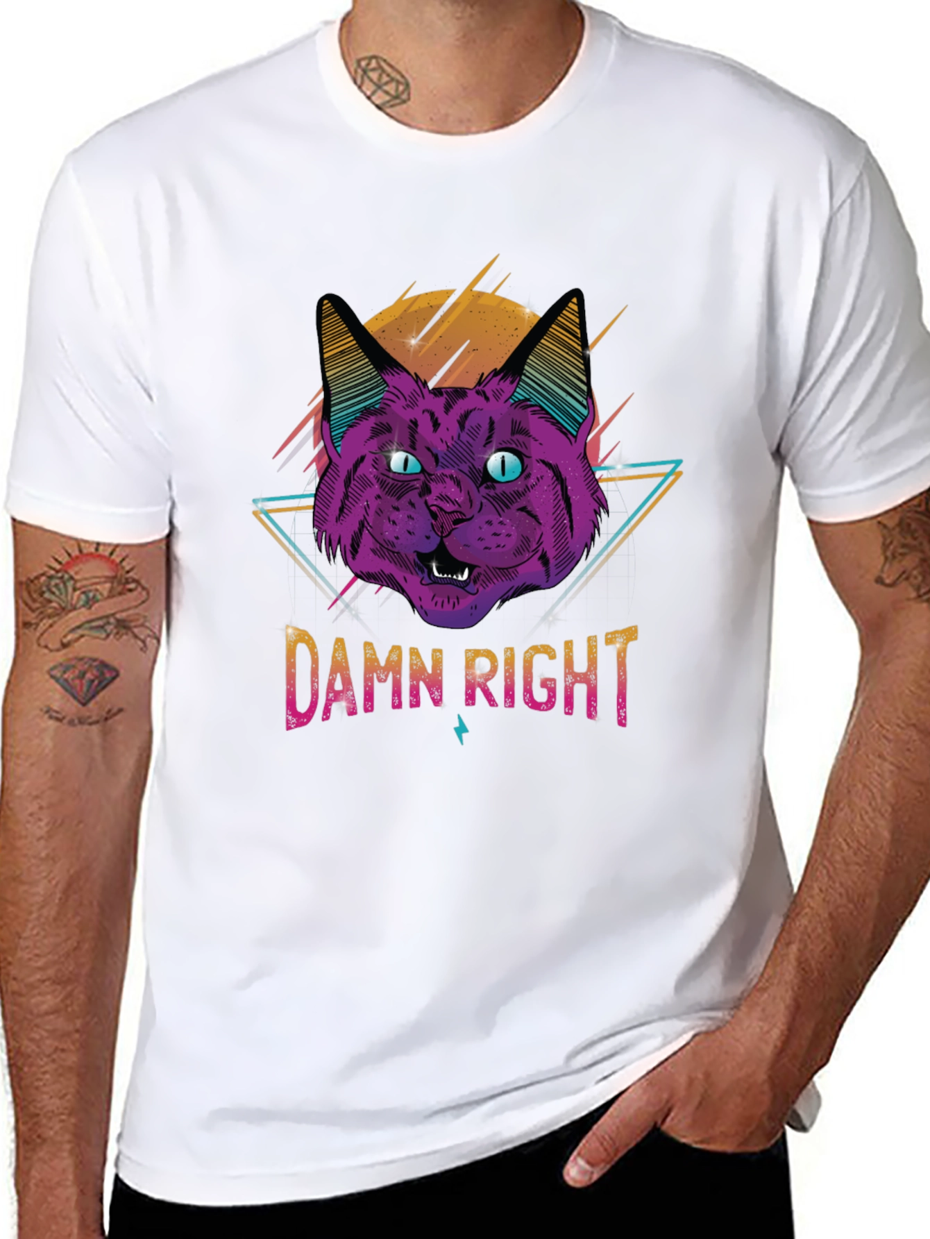 Damn Right Cat Graphic T-Shirt - Cool Retro Design