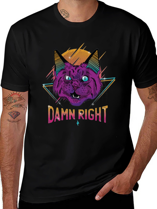 Damn Right Cat Graphic T-Shirt - Cool Retro Design