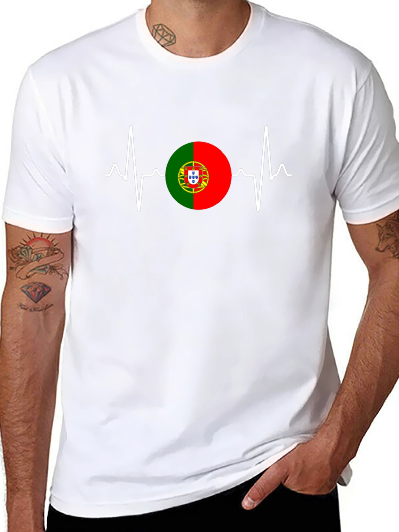 Portugal Flag Heartbeat Graphic Tee - Black