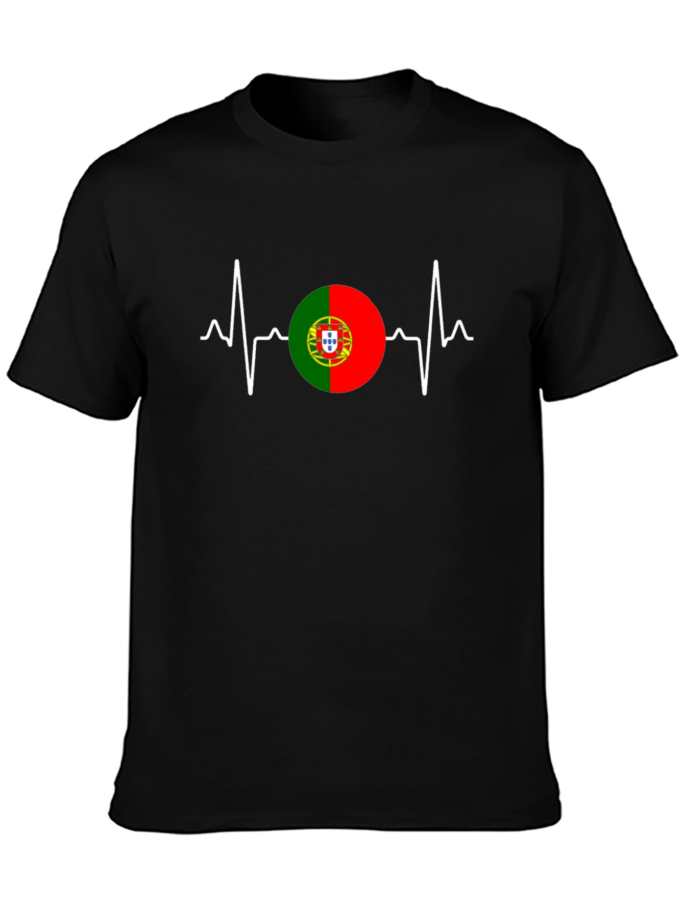Portugal Flag Heartbeat Graphic Tee - Black