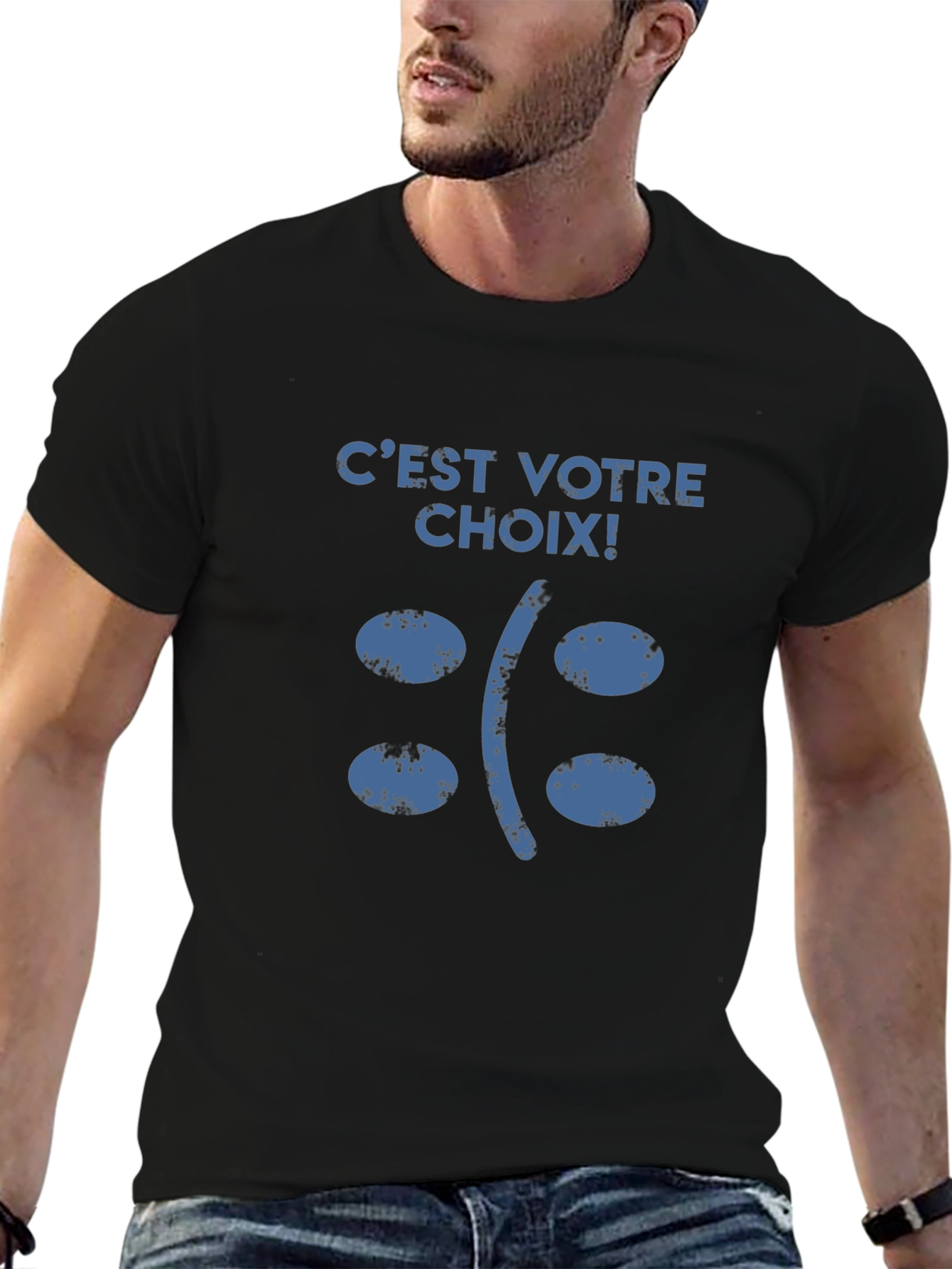 Cest Votre Choix Sad Face Graphic T-Shirt