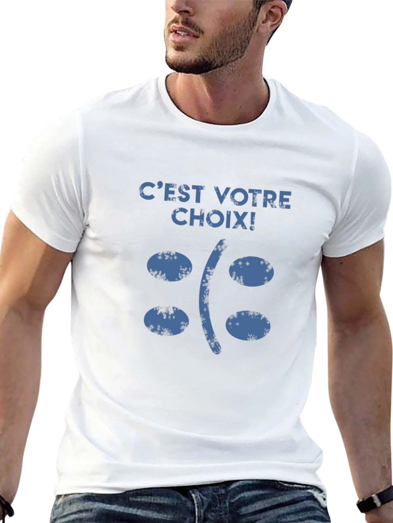 Cest Votre Choix Sad Face Graphic T-Shirt