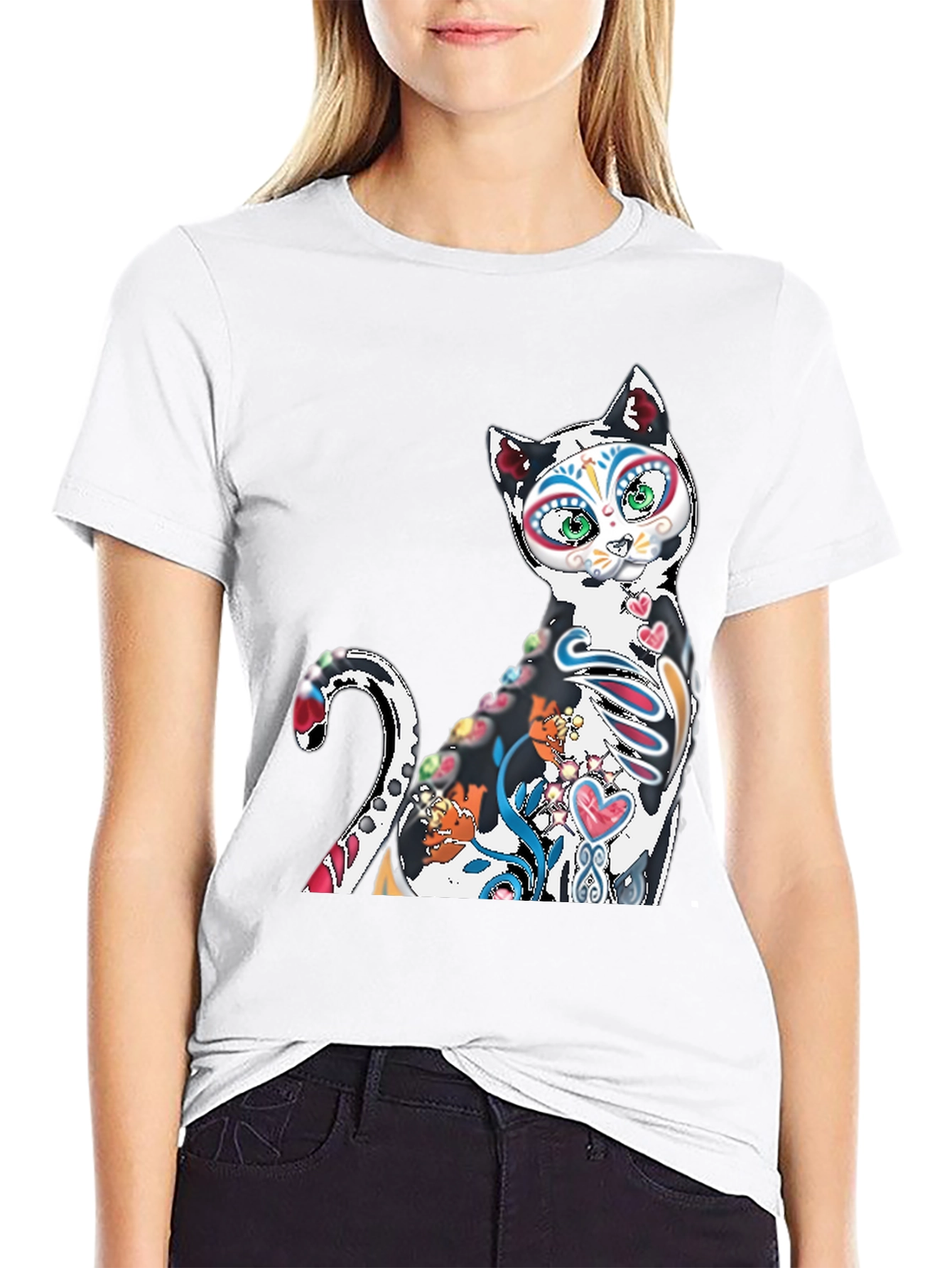 Sugar Skull Cat T-Shirt - Day of the Dead