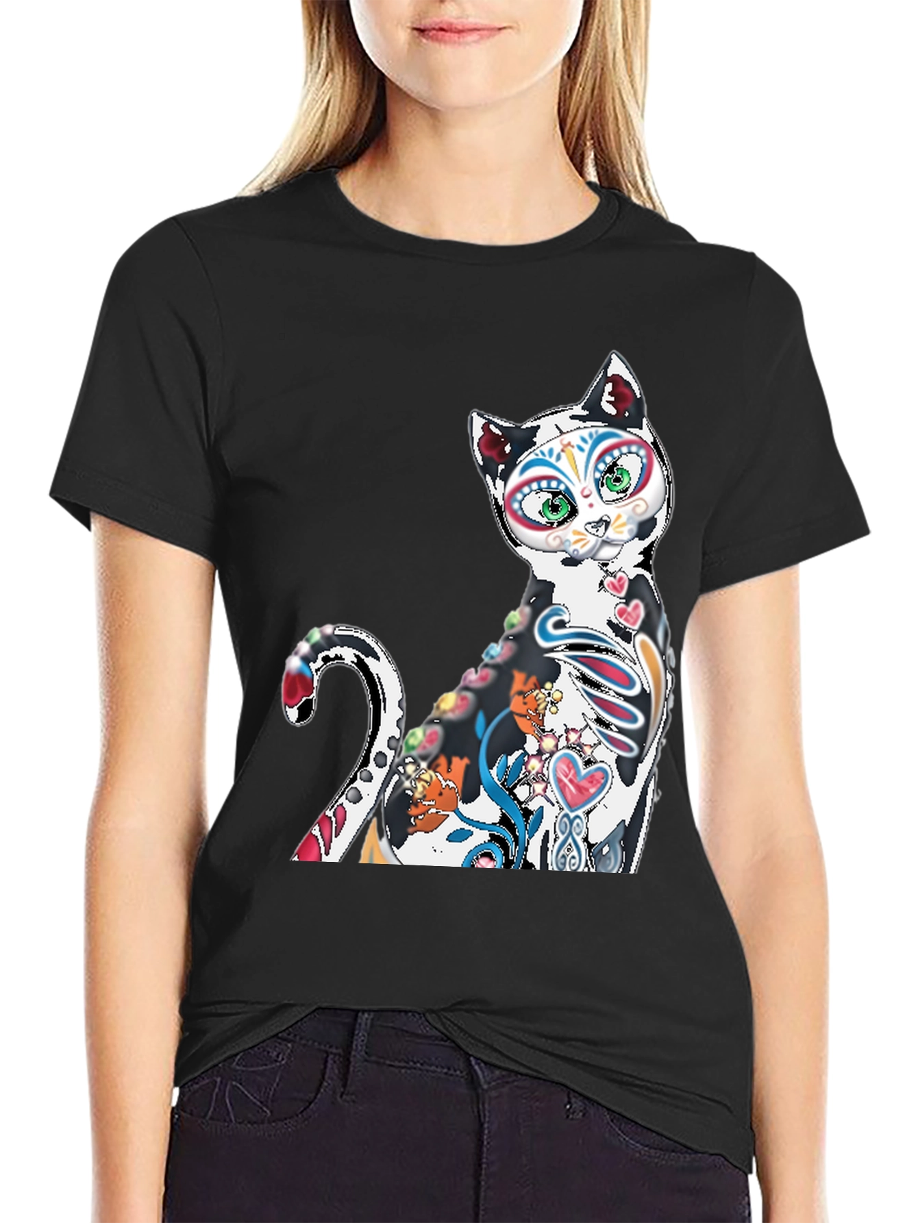 Sugar Skull Cat T-Shirt - Day of the Dead