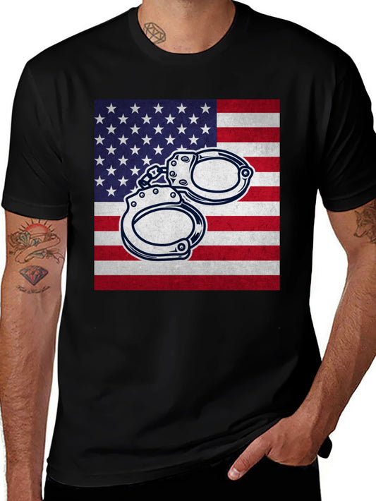 American Flag Handcuffs Graphic T-Shirt