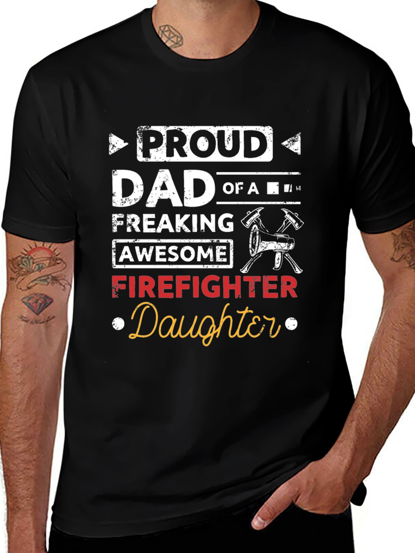 Proud Dad of a Firefighter Daughter Black T-Shirt