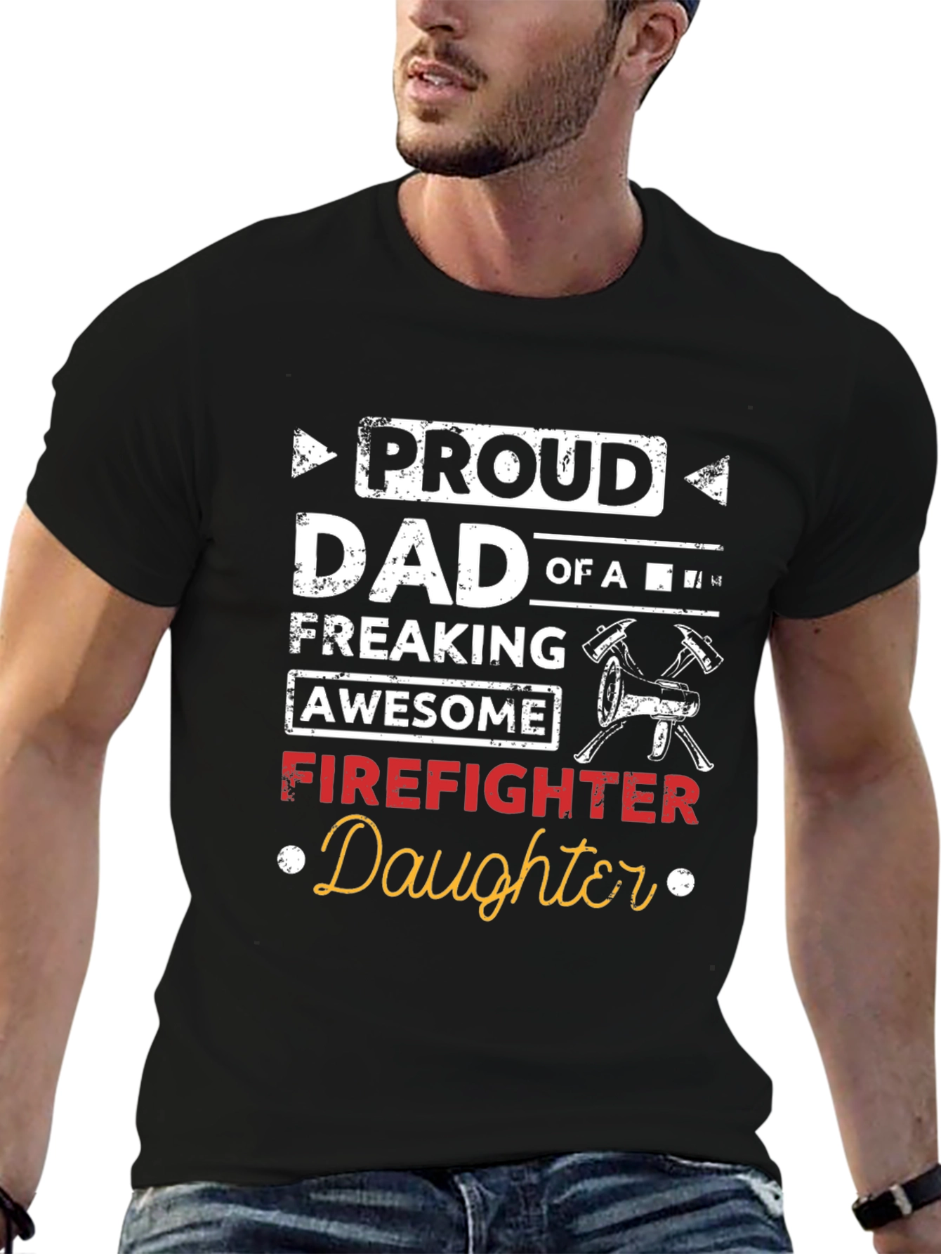 Proud Dad of a Firefighter Daughter Black T-Shirt