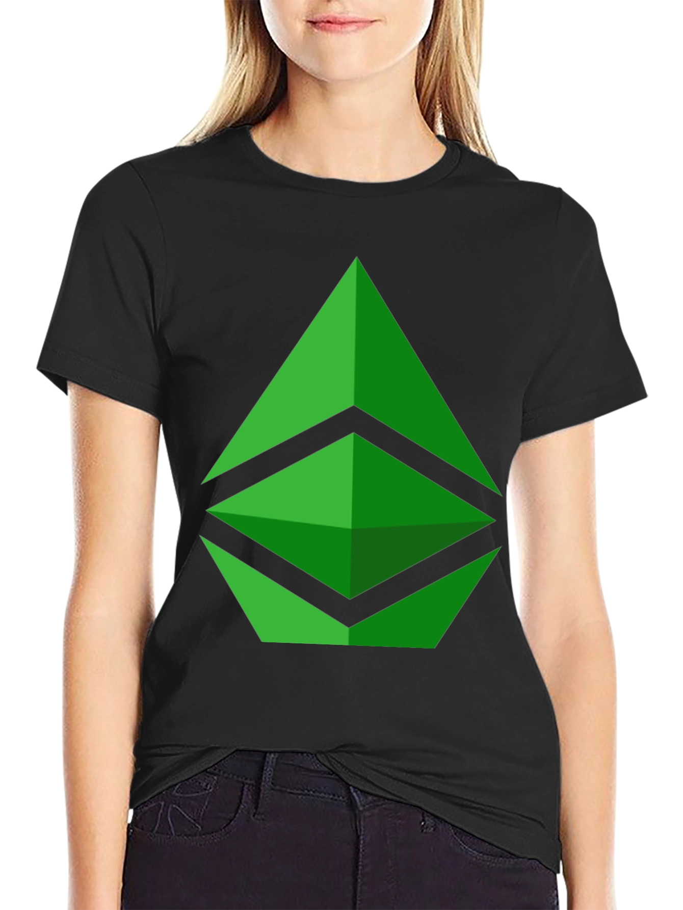 Green Crypto Logo Black T-Shirt