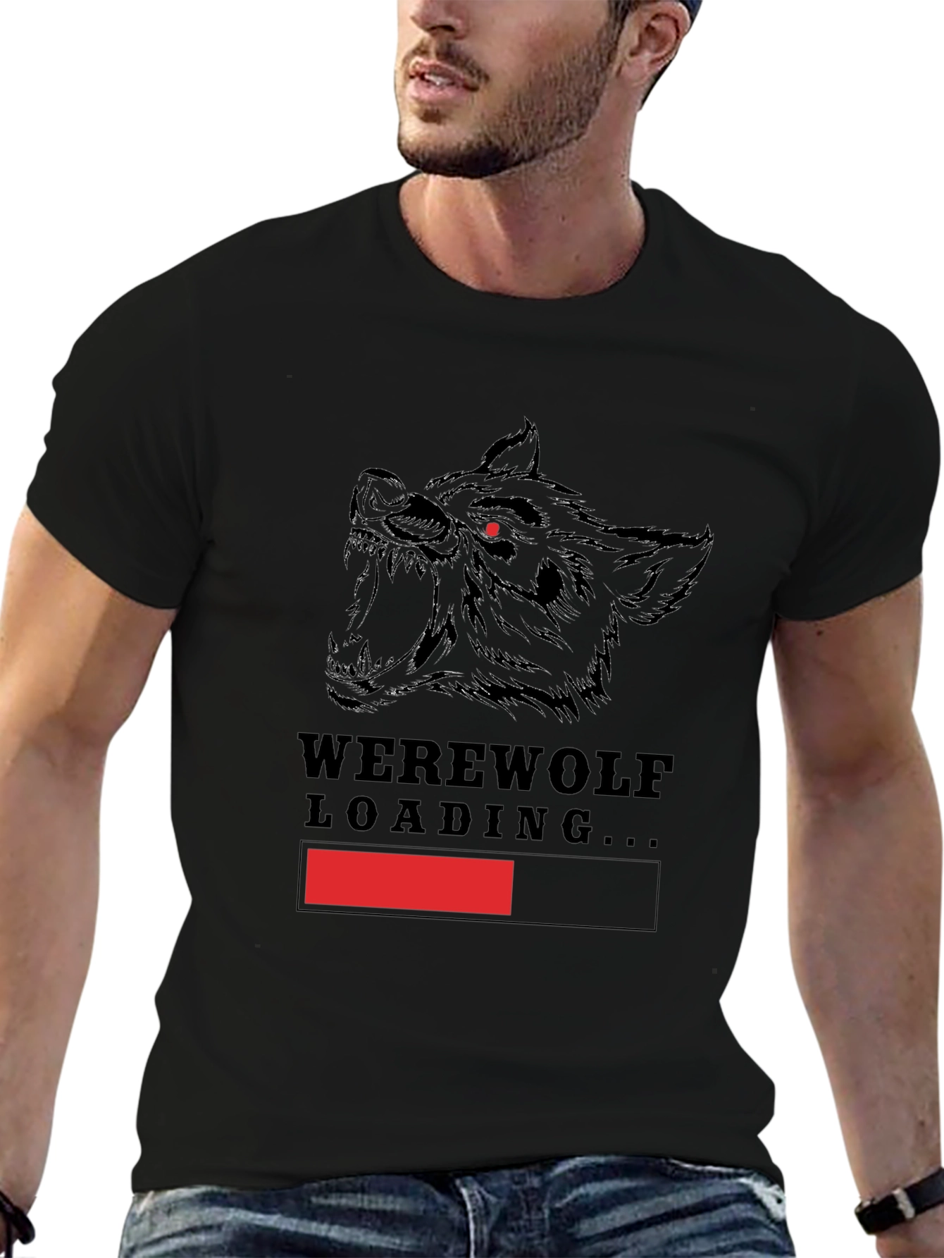 Werewolf Loading Graphic Print T-Shirt - Black