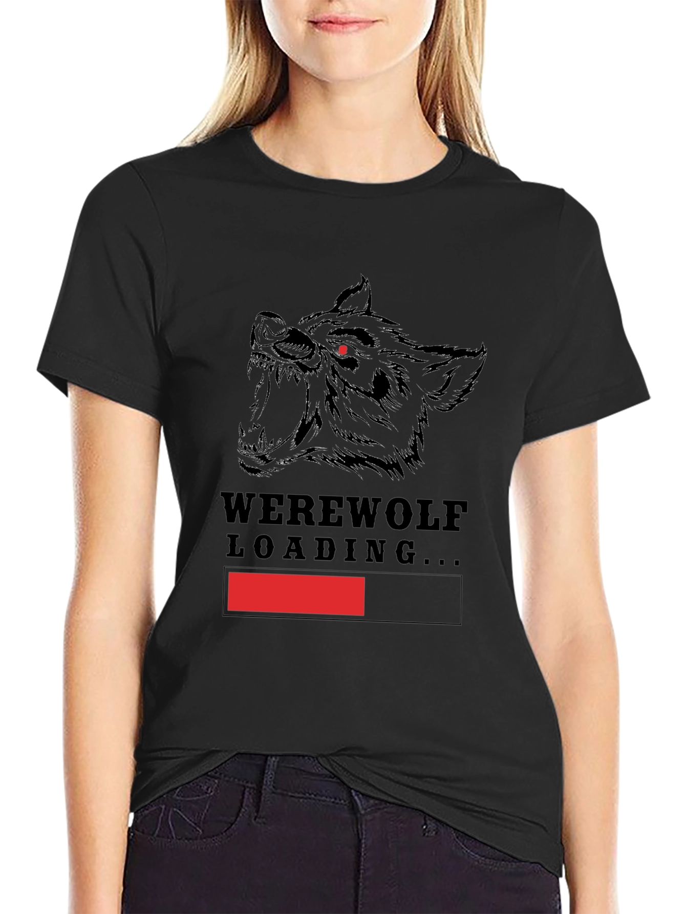 Werewolf Loading Graphic Print T-Shirt - Black