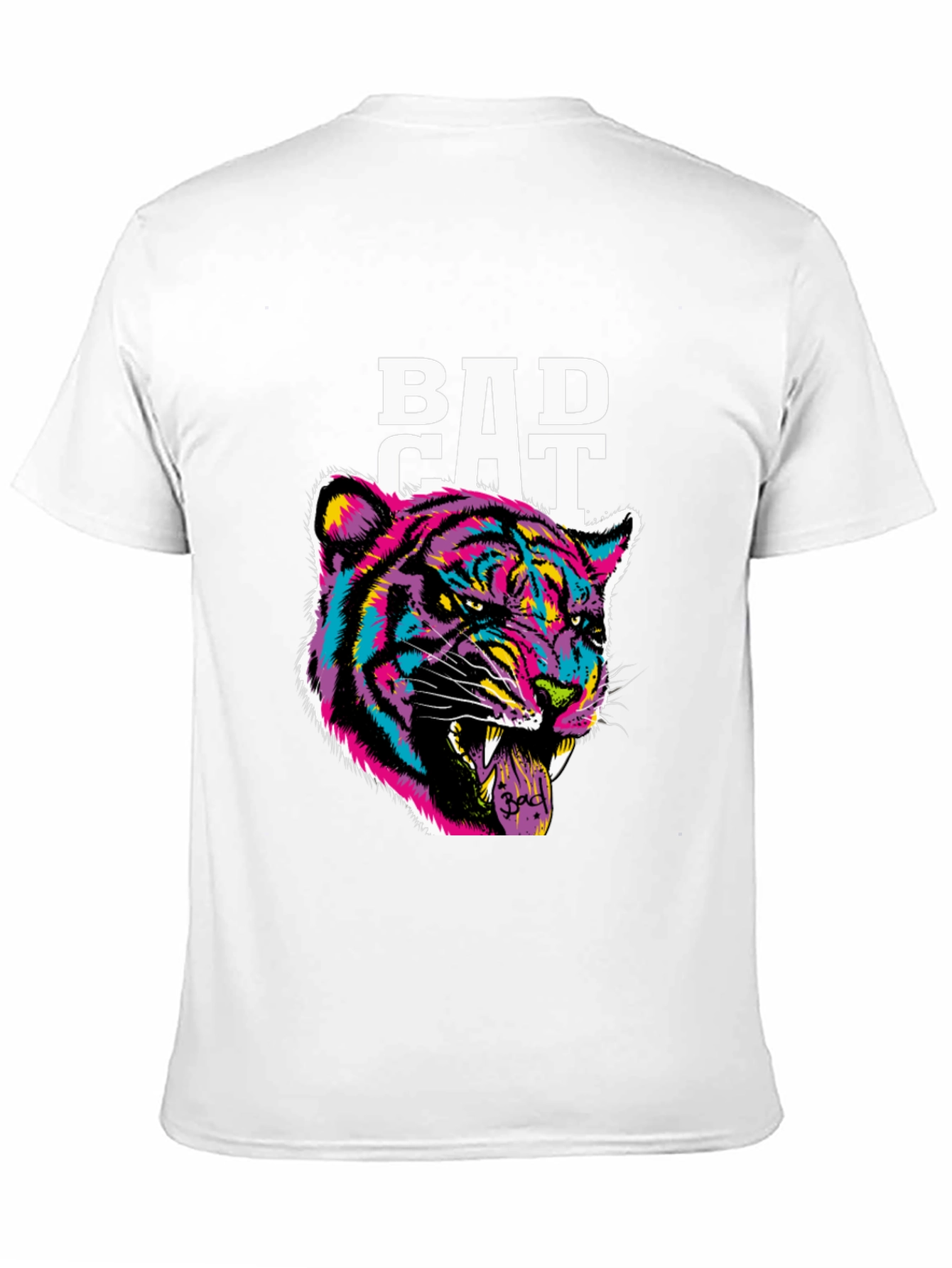 Bad Cat Graphic Print Tee - Black Cotton Blend