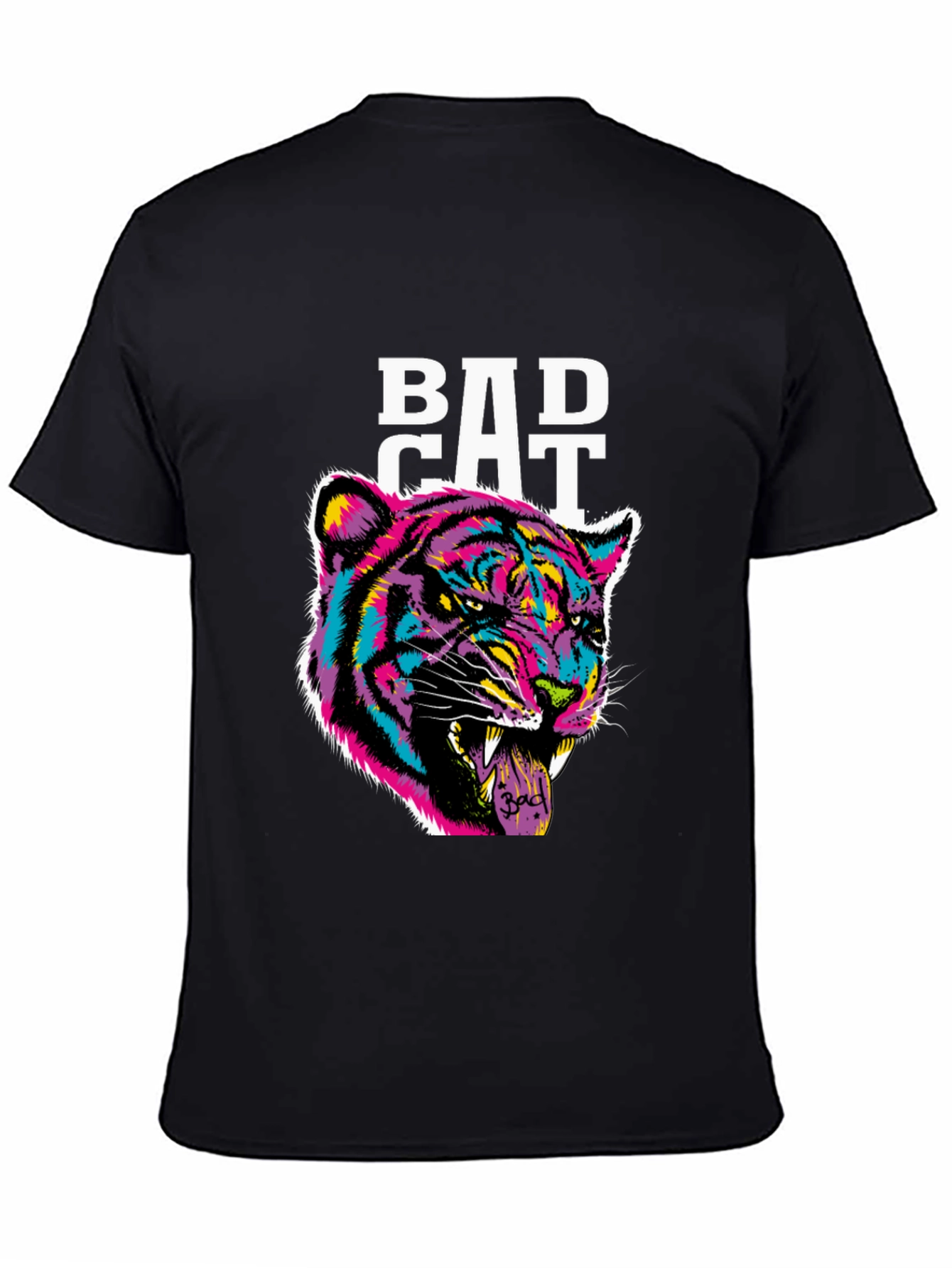 Bad Cat Graphic Print Tee - Black Cotton Blend