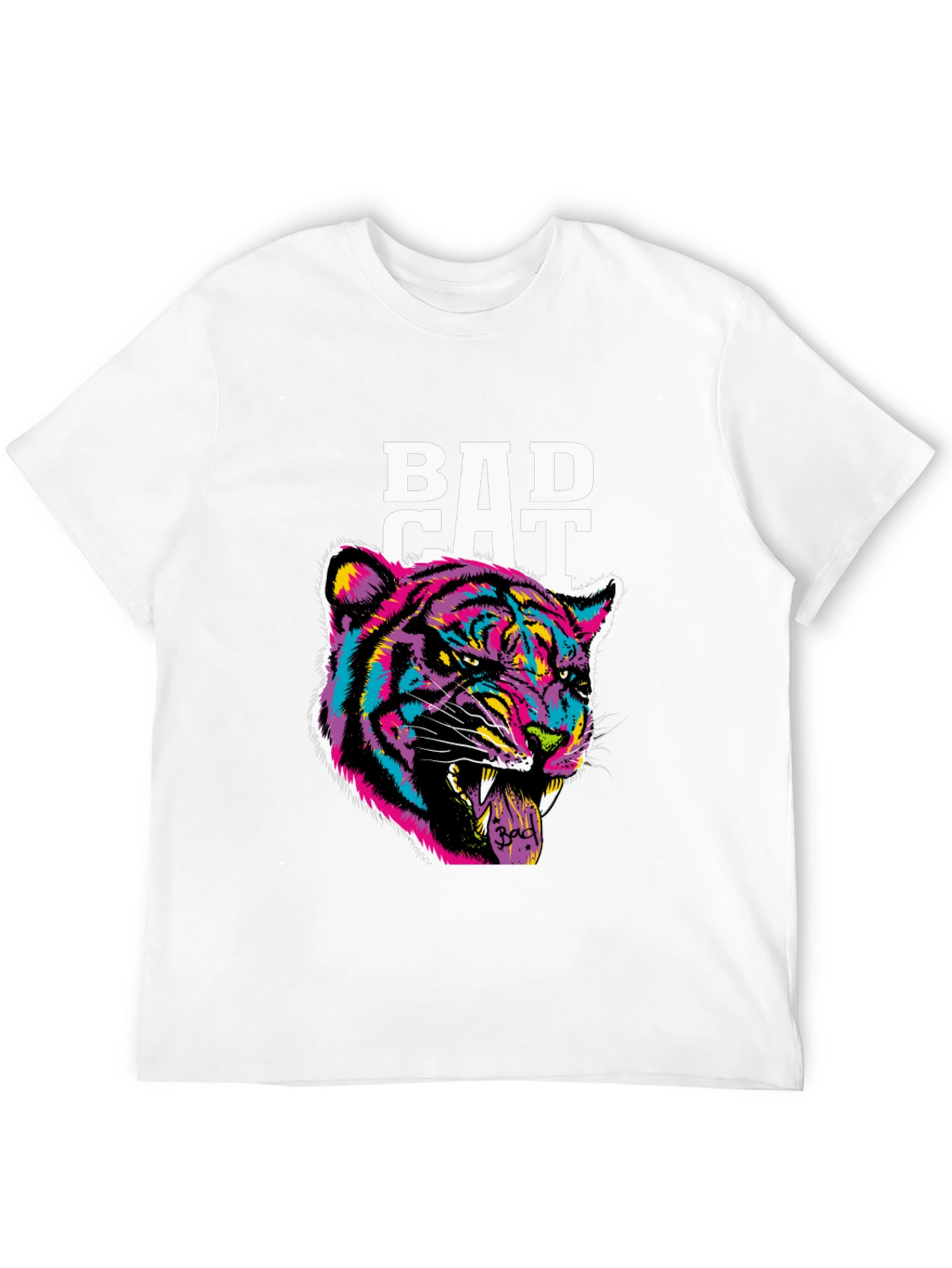 Bad Cat Graphic Print Tee - Black Cotton Blend