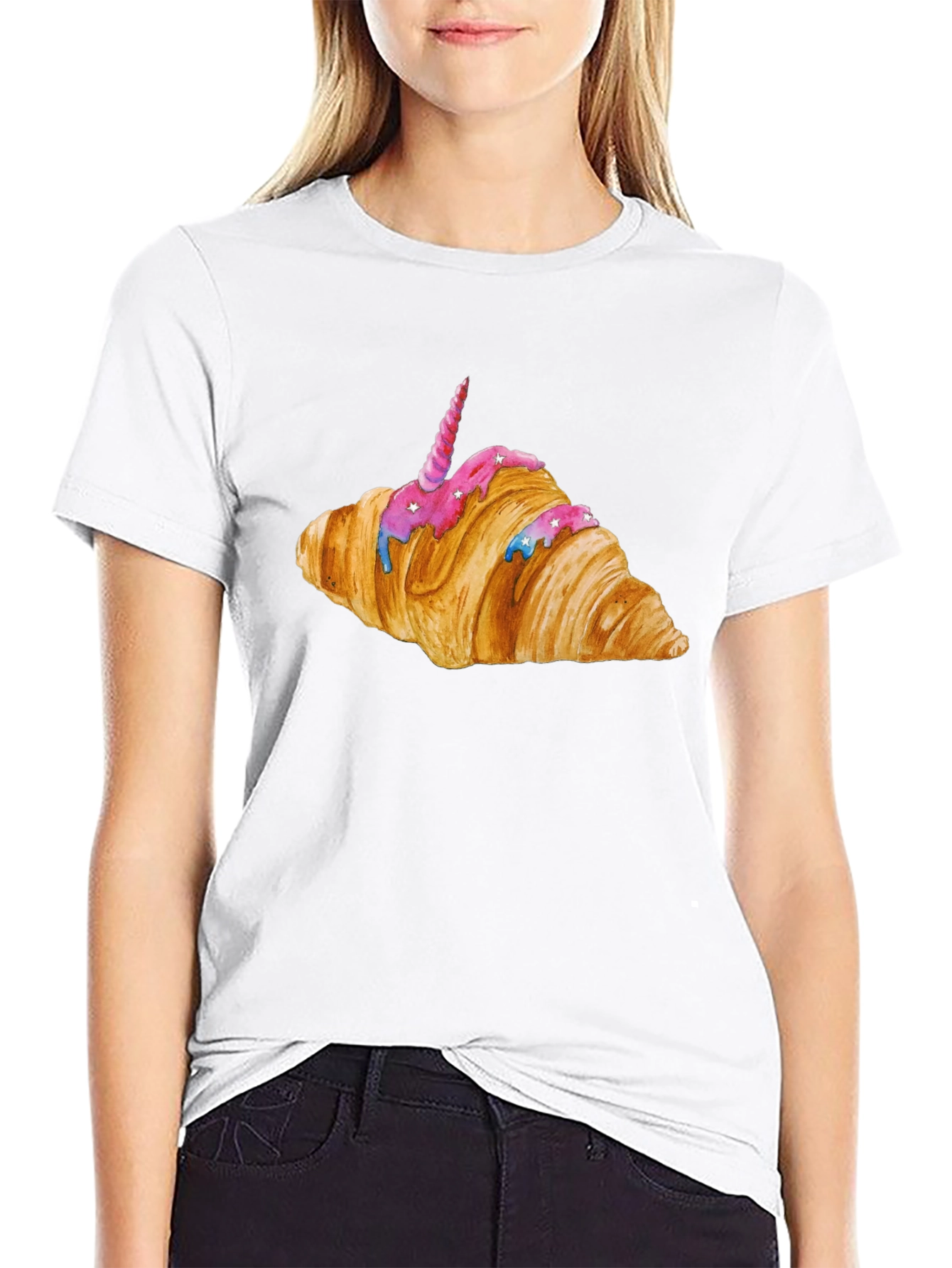 Unicorn Croissant Graphic T-Shirt - Black