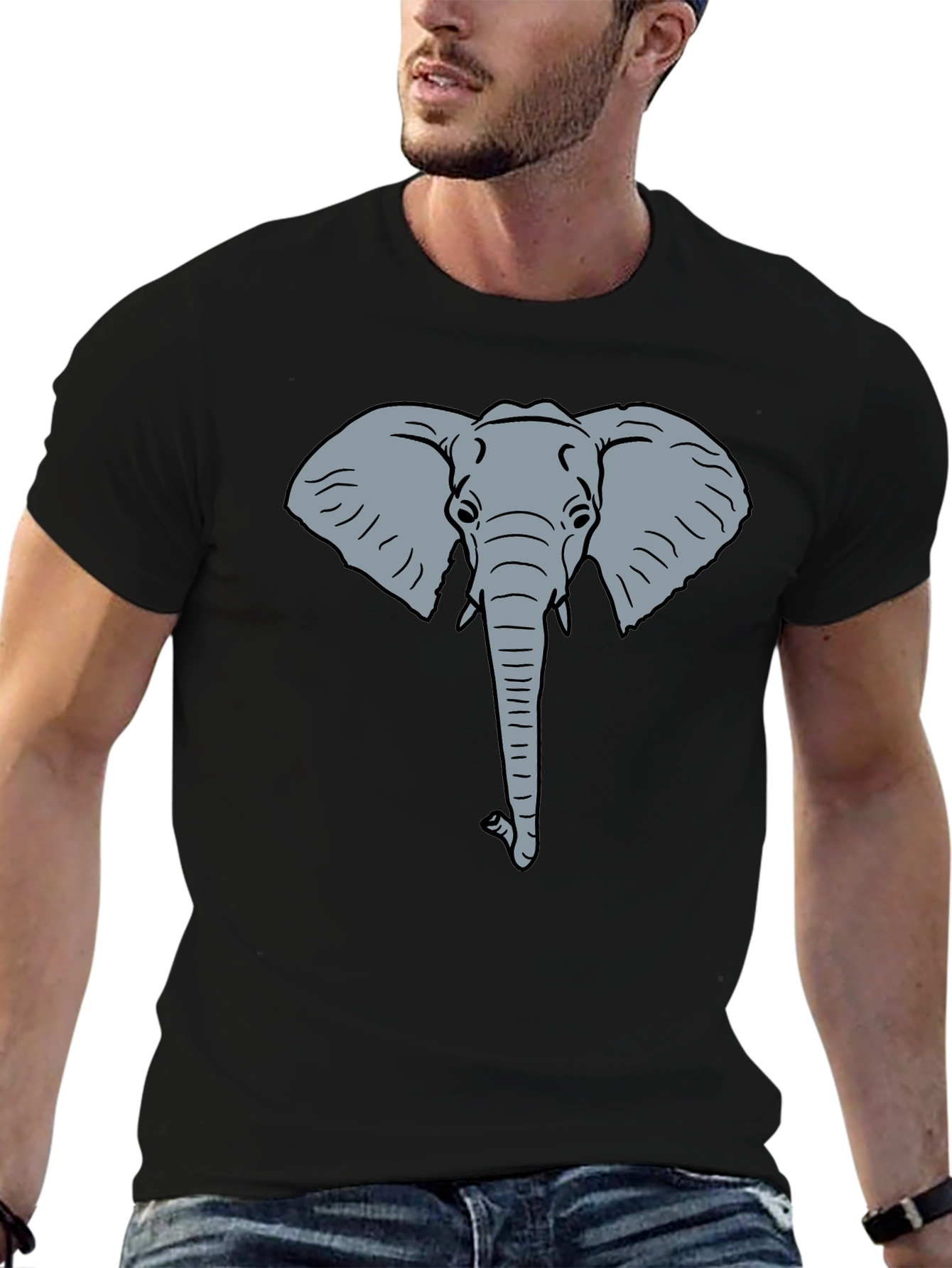 Elephant Graphic Tee - Black Cotton T-Shirt