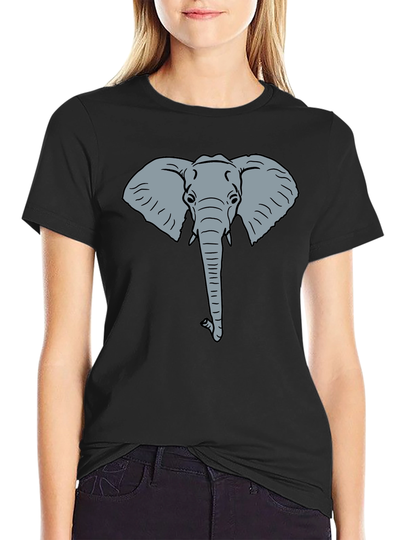 Elephant Graphic Tee - Black Cotton T-Shirt