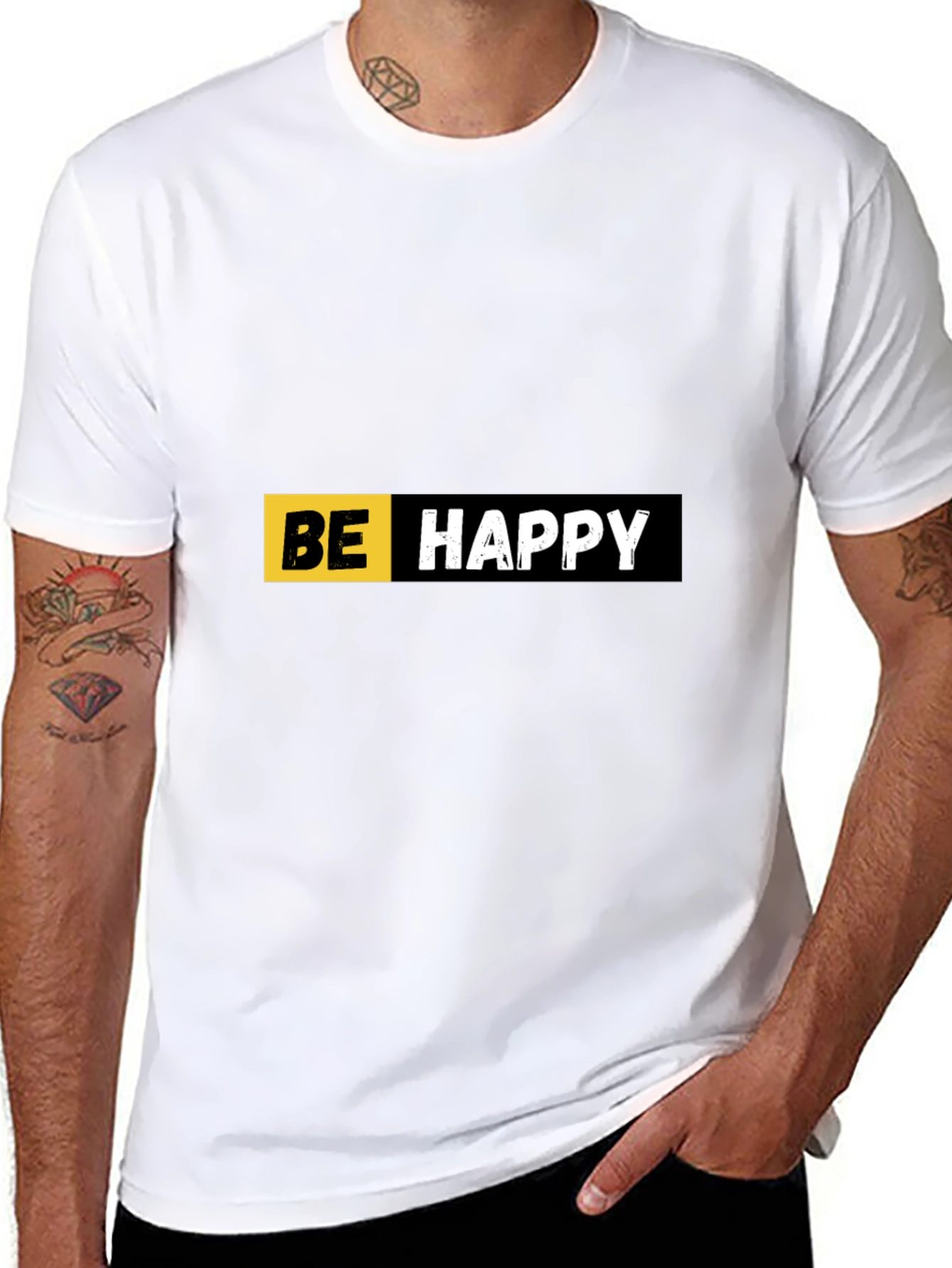 Be Happy Graphic Print Black T-Shirt
