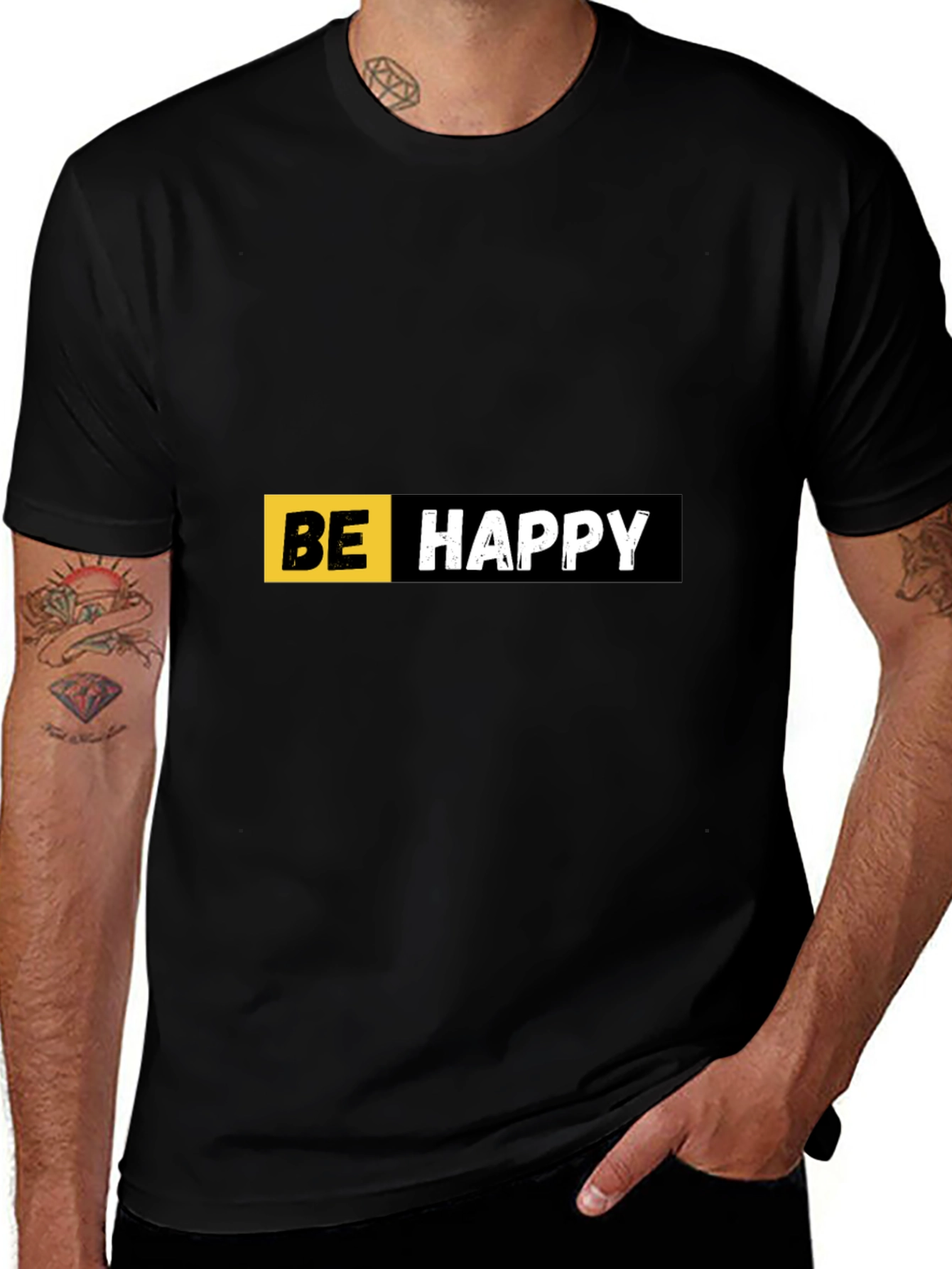 Be Happy Graphic Print Black T-Shirt