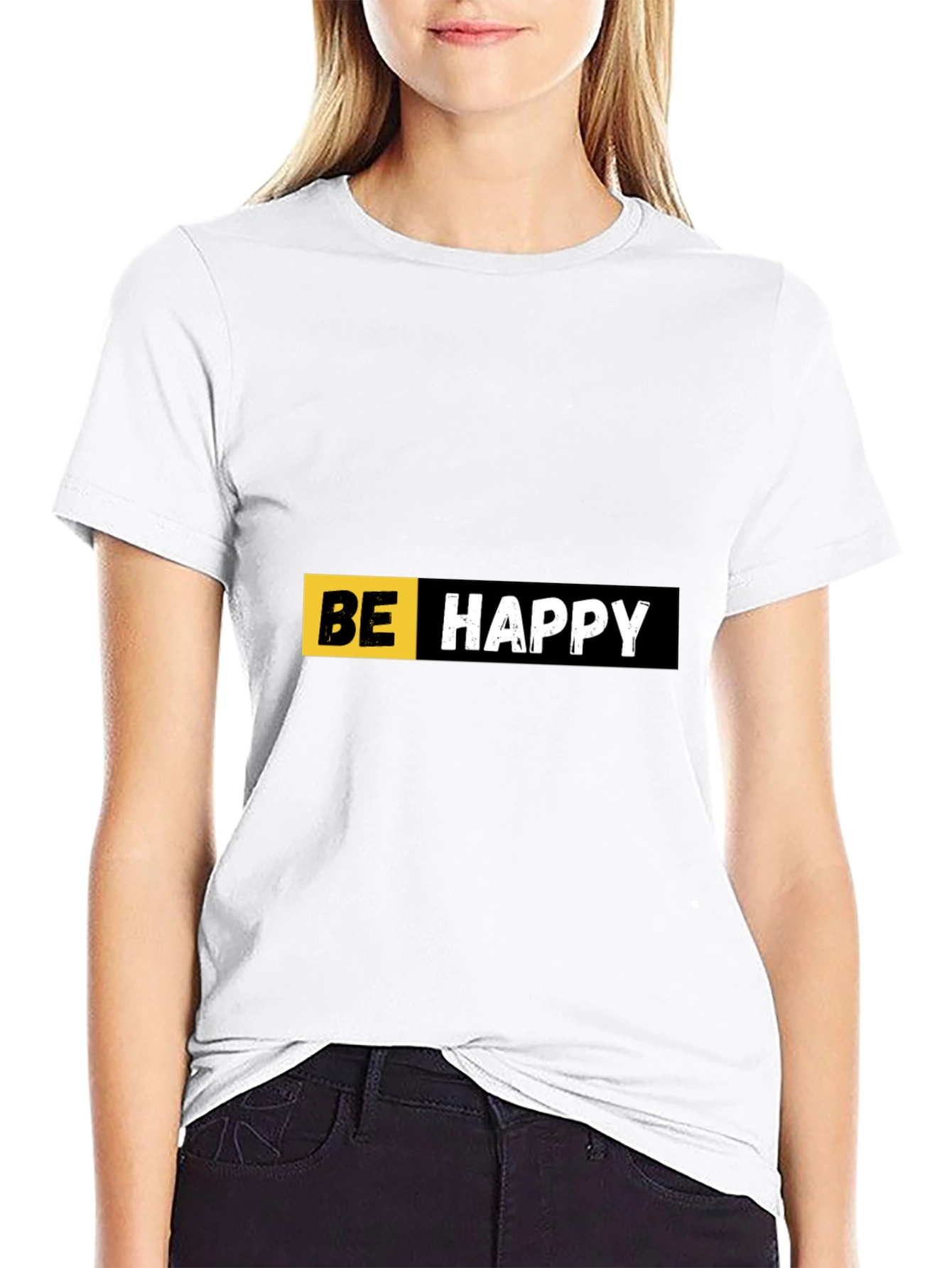 Be Happy Graphic Print Black T-Shirt