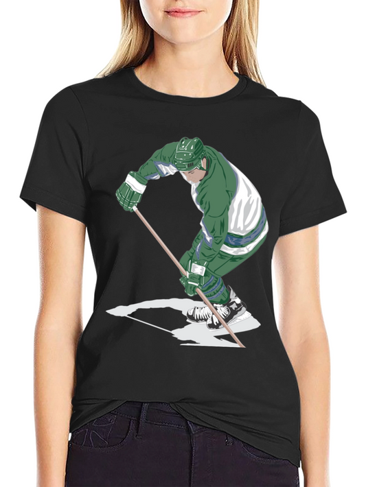 Hockey Player Graphic Tee - Black Cotton T-Shirt