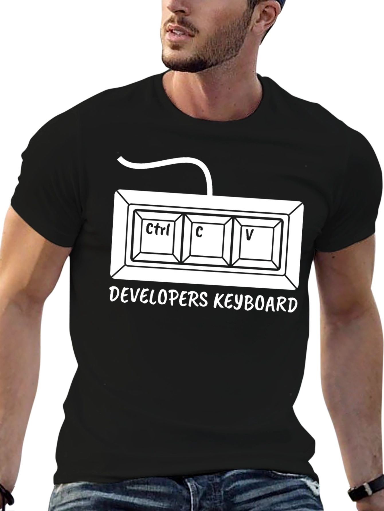 Developers Keyboard T-Shirt - Ctrl C V Programmer Tee