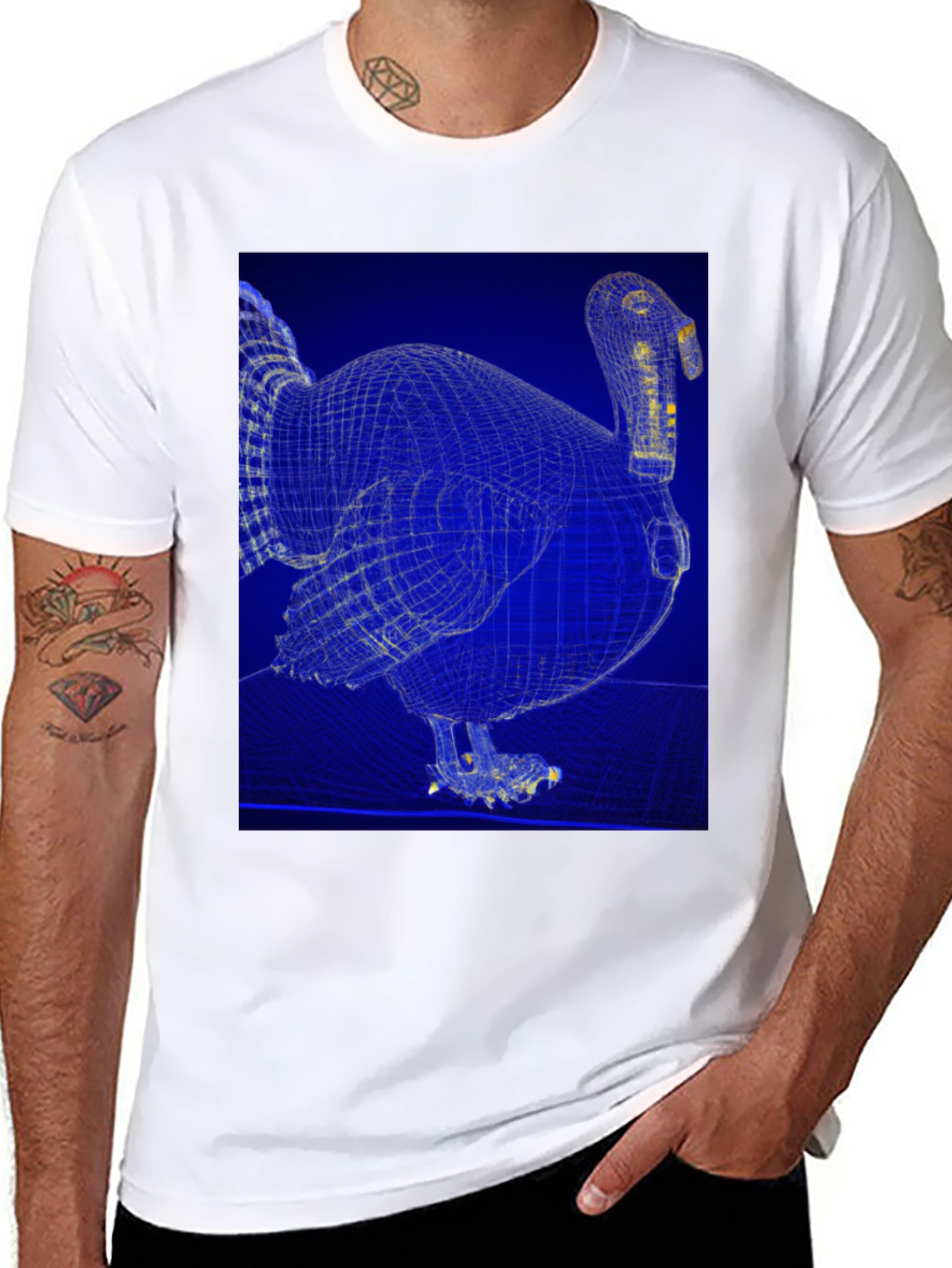 Wireframe Turkey Graphic Tee - Quirky Design