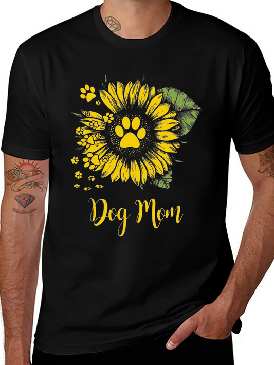 Dog Mom Sunflower Paw Print Graphic Tee