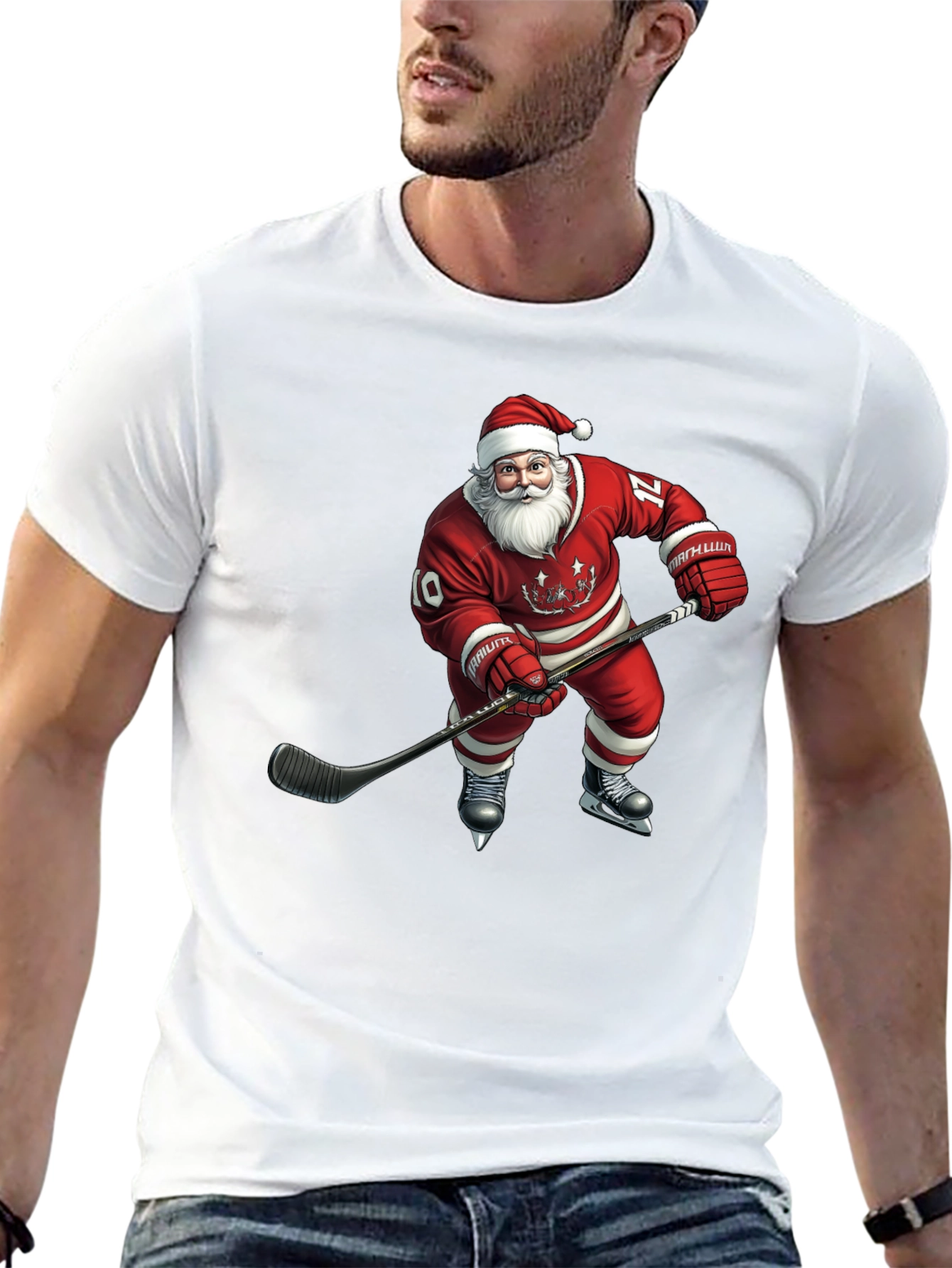 Santa Hockey T-Shirt - Holiday Festive Tee